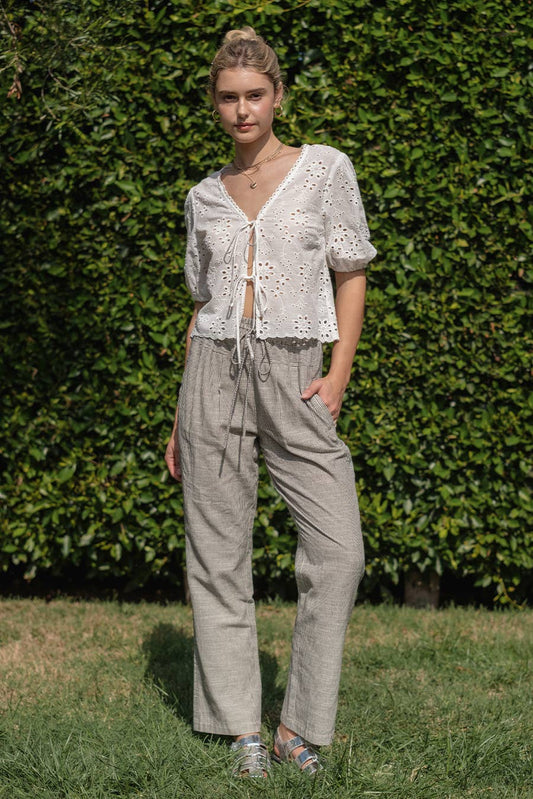 Off-White Eyelet Tie Front Top
