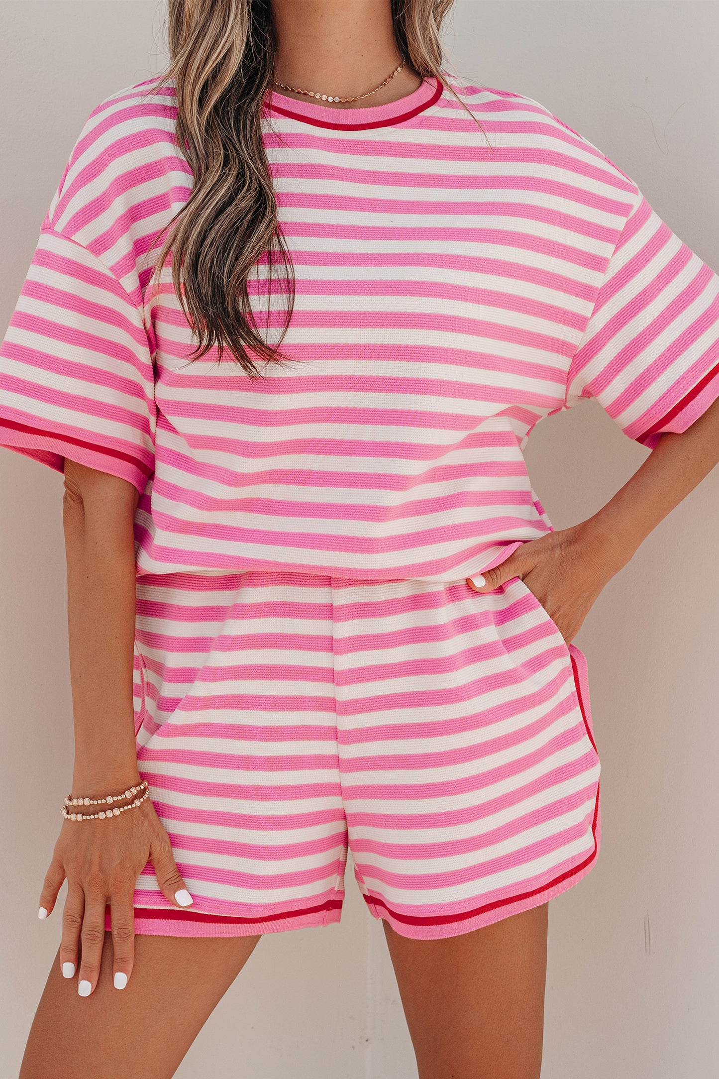 Pink and White 2 Piece Shorts Set
