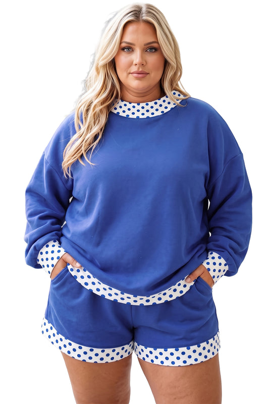 Dark Blue Polka Dot Two-piece Set