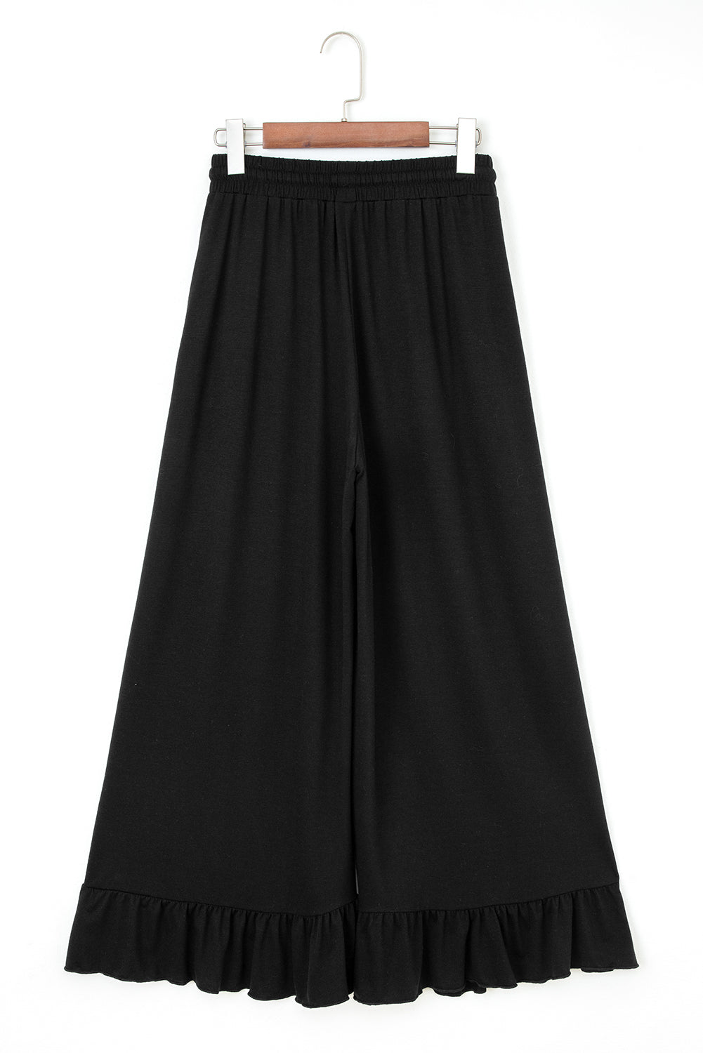 Medium Grey Ruffled Wide Leg Pull On High Waist Pants with Pockets