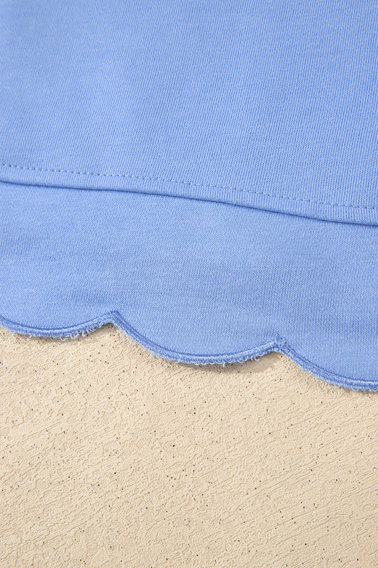 Beau Blue Plus Size Solid Scalloped Hem Button Neck Pullover Mini Dress