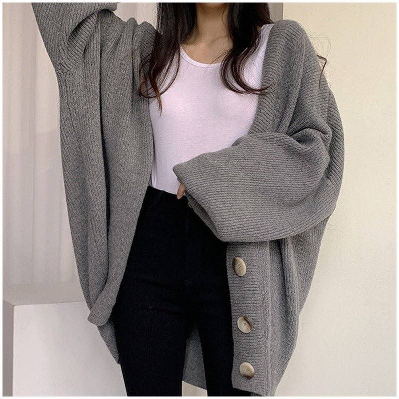 Relaxed Fit Chunky Knit Cardigan Sweater
