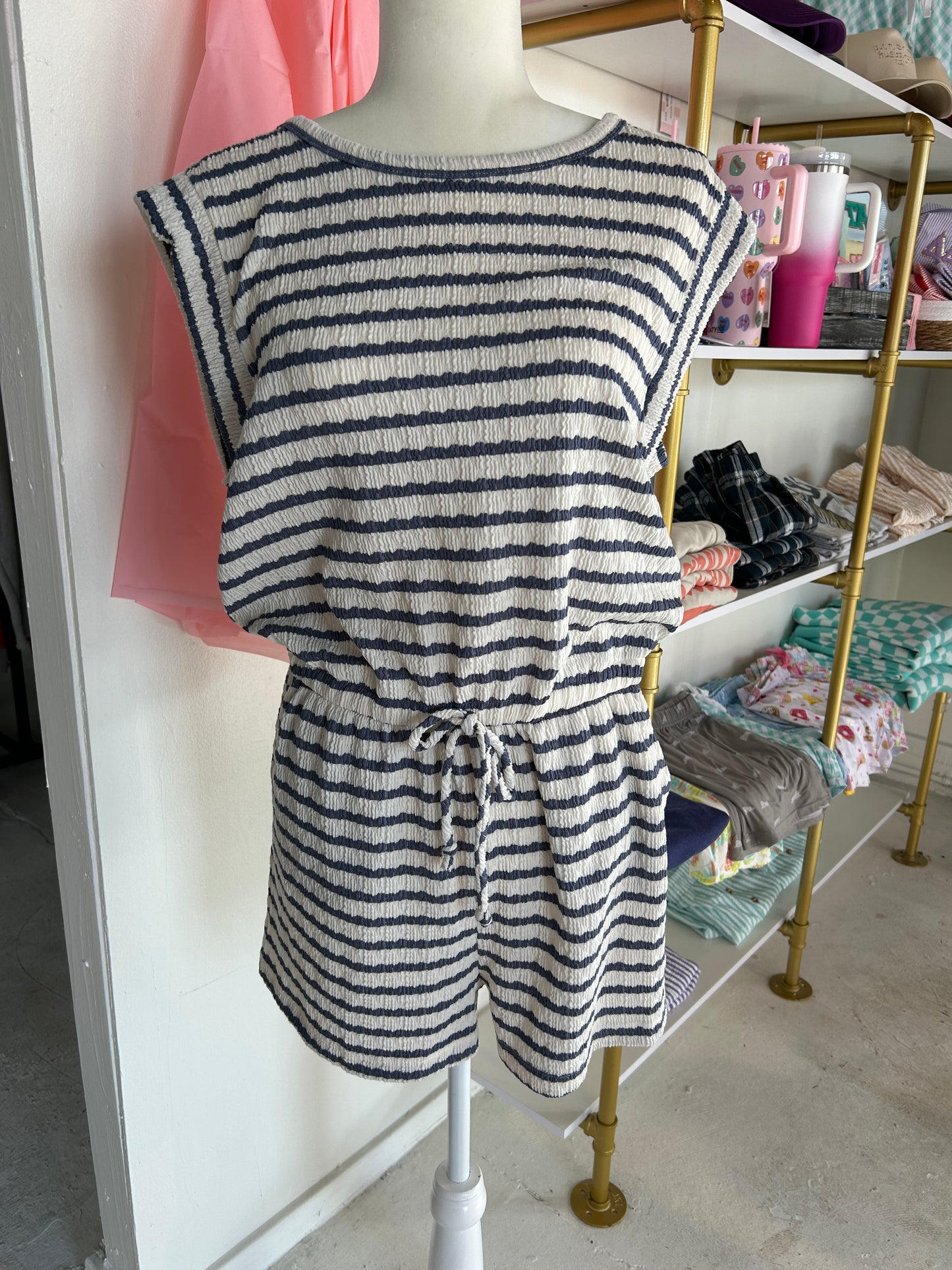 Navy striped romper