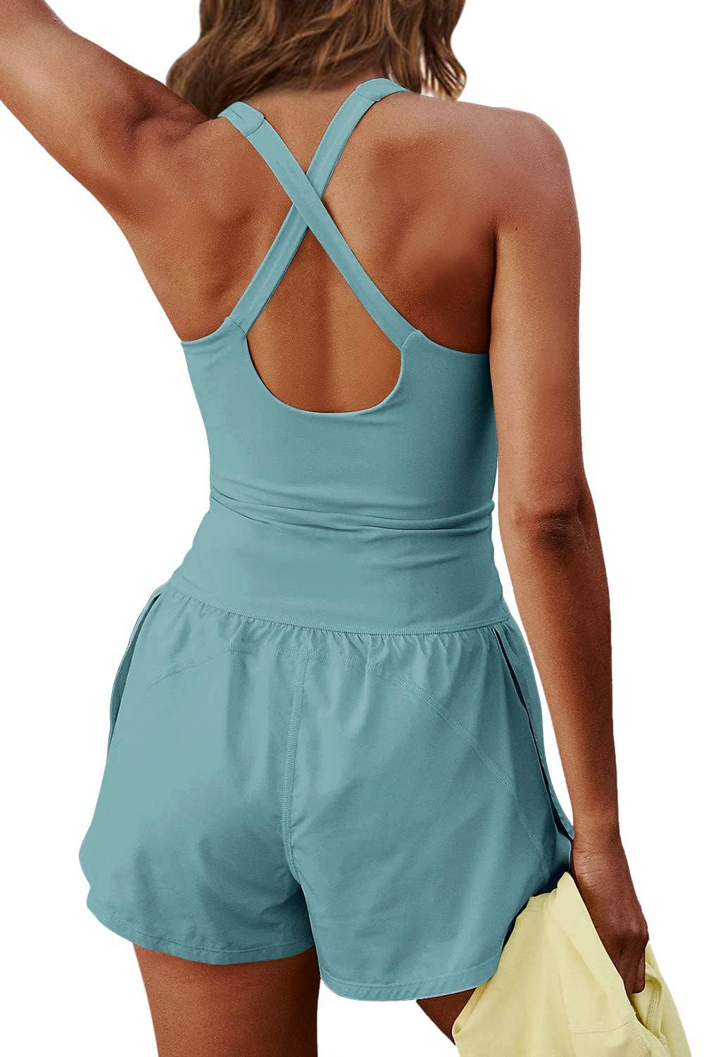 Athletic Cutout Romper: Grey / M