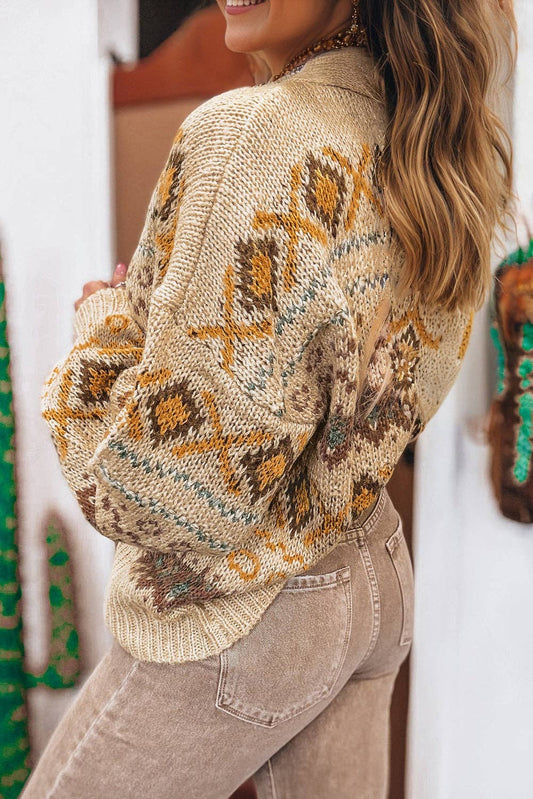 Western Knit Buttoned V-Neck Cardigan Sweater
