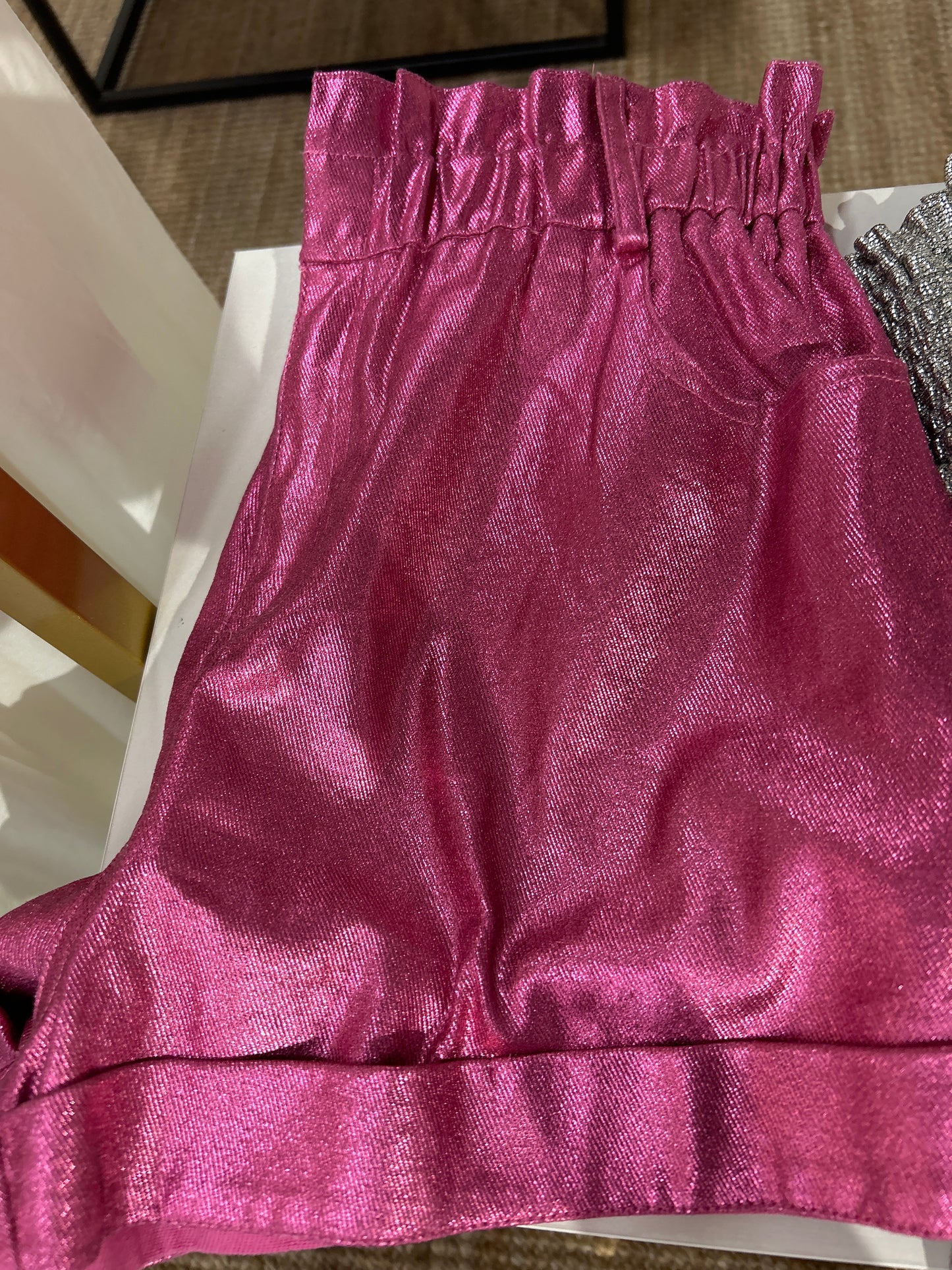 Denim style metallic shorts