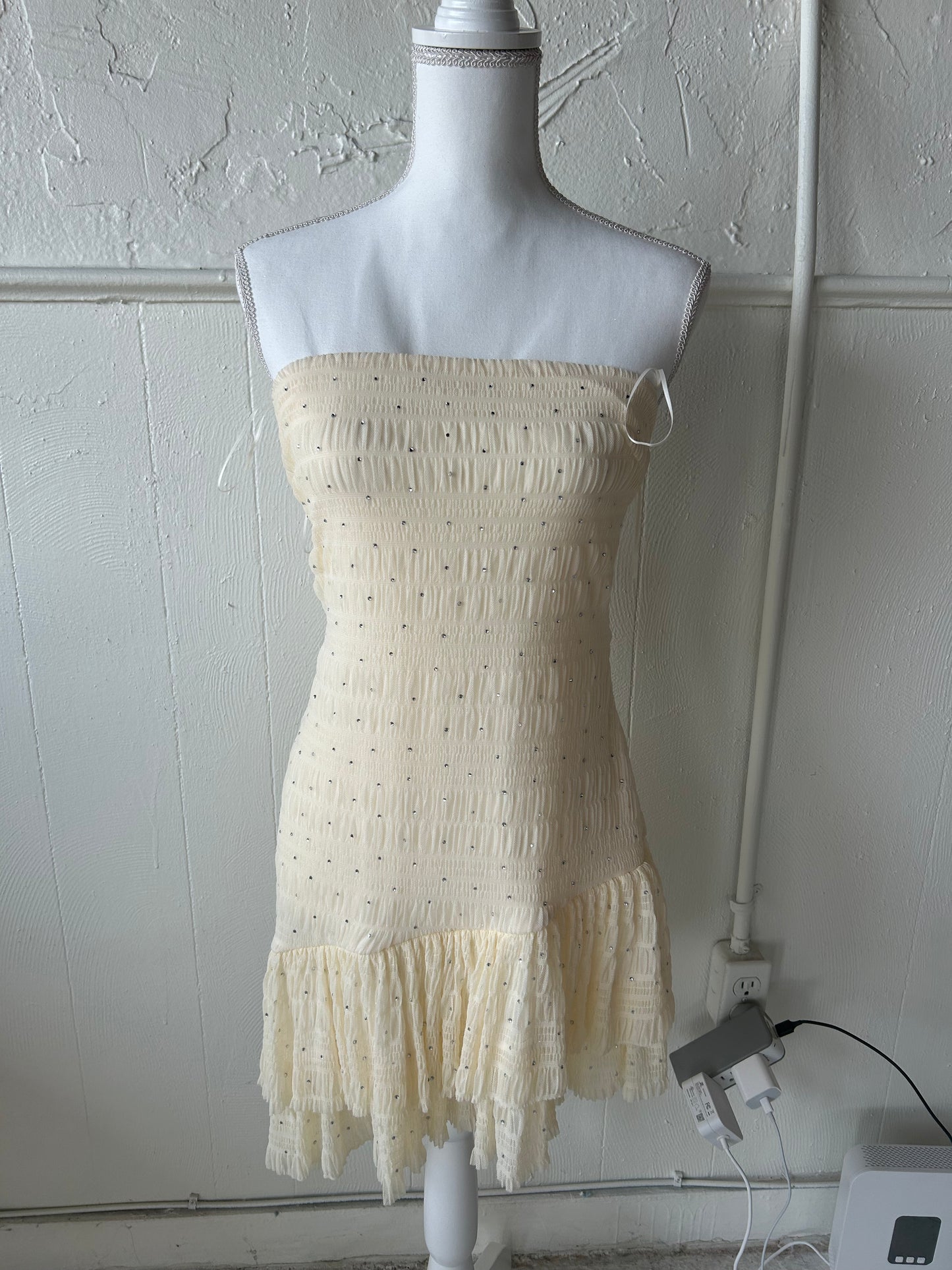 Beige Lace Ruffle Dress
