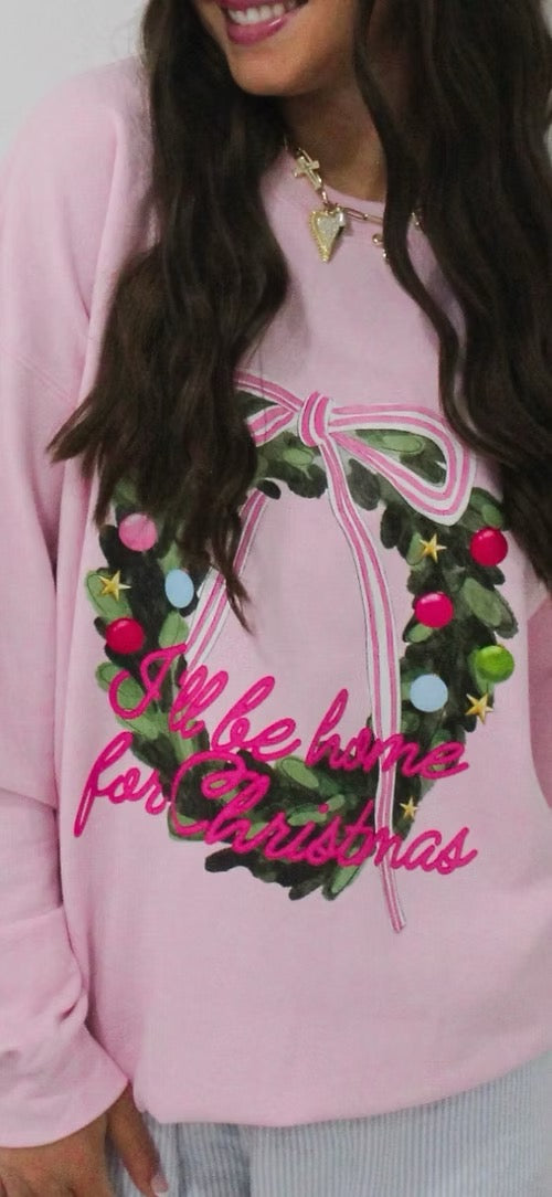 Wreath I'll be Home Christmas Sweatshirt