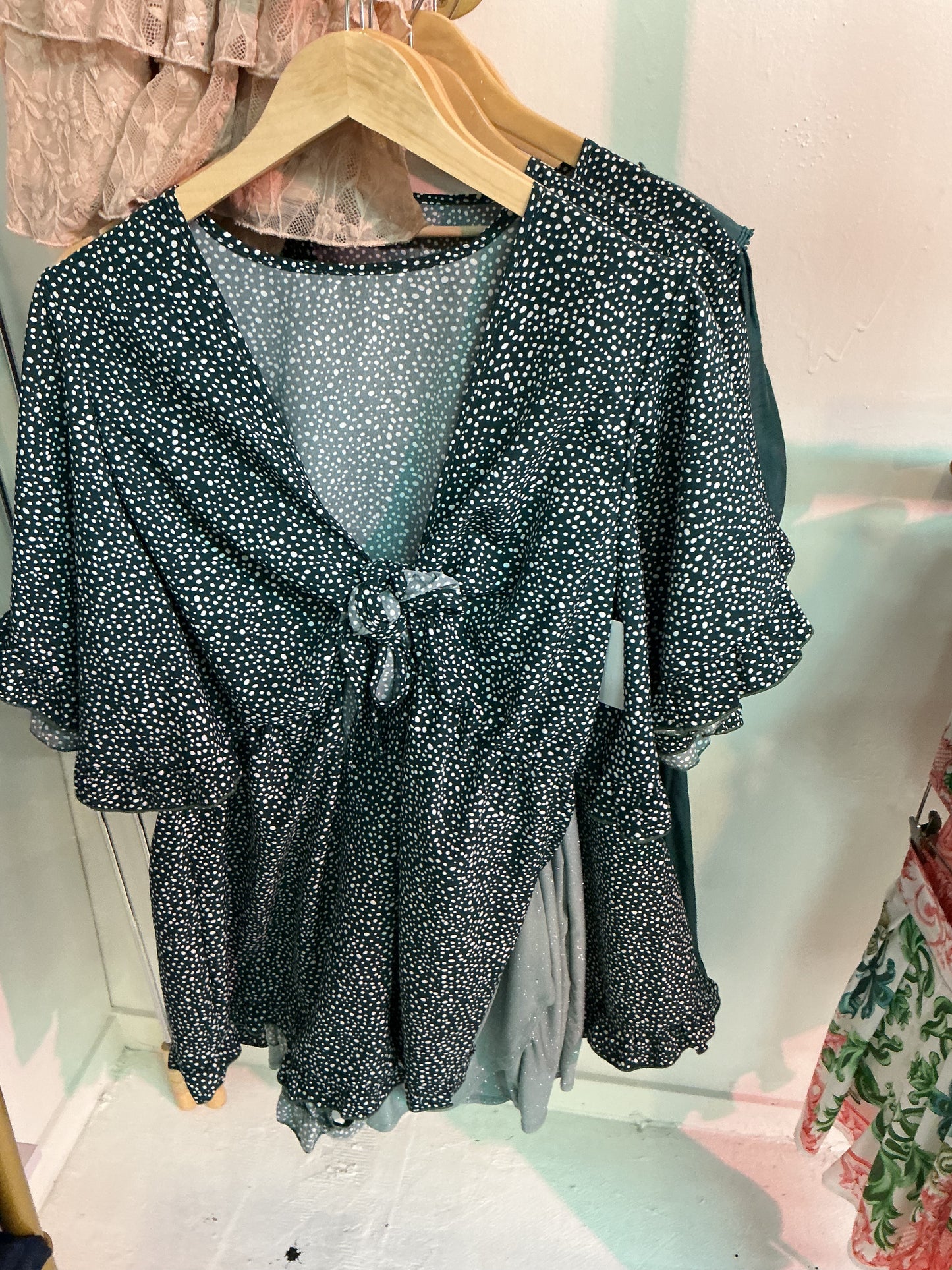 Green Polka dot romper