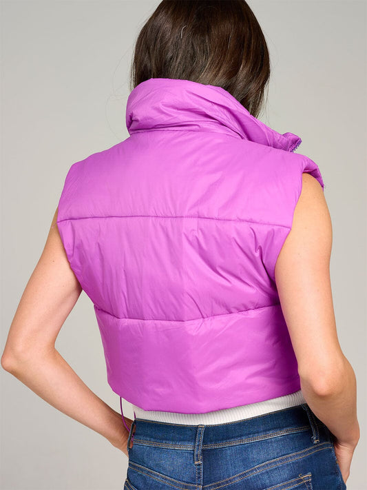 WOMEN'S SLEEVELESS ZIPPER CLOSURE PUFFER VEST Purple