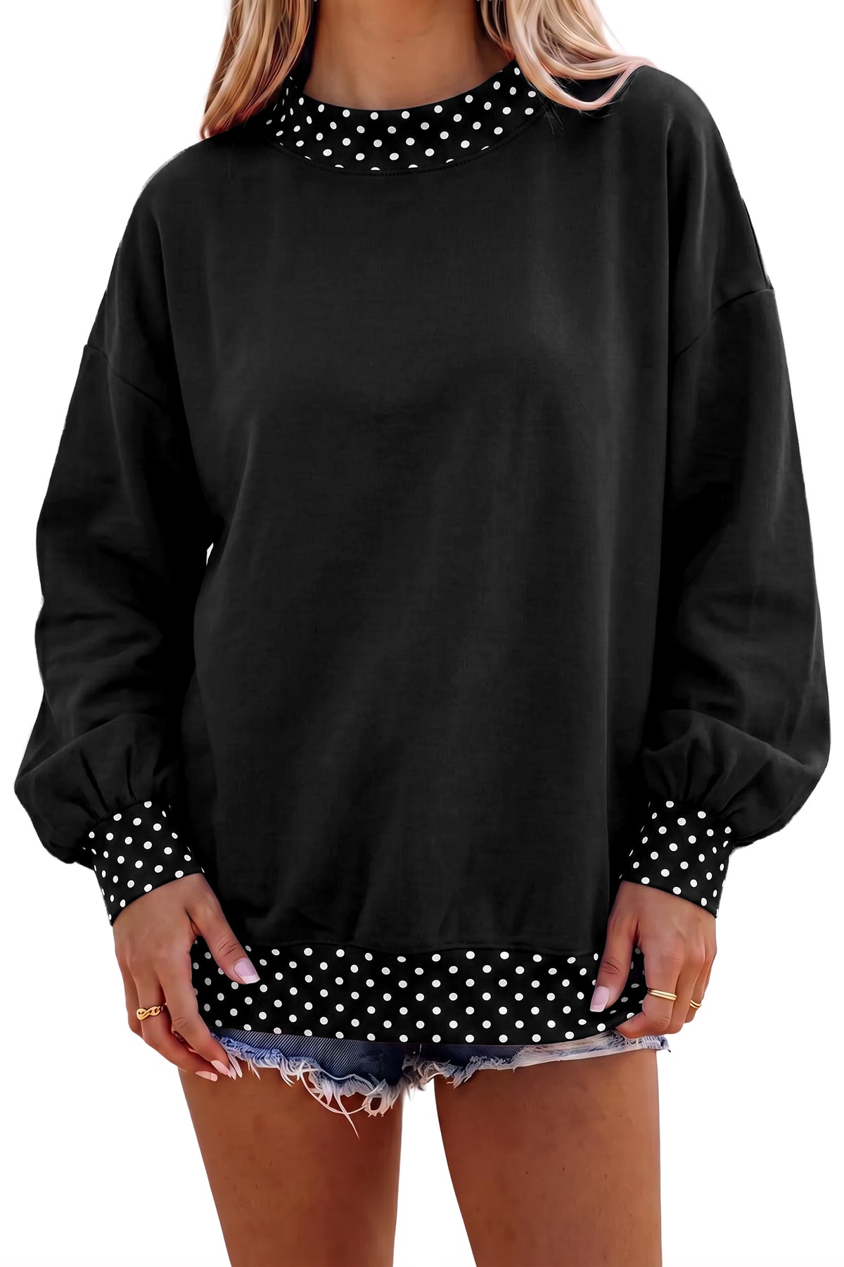 Jet Stream Colorblock Polka Dot Contrast Trim Oversized Sweatshirt