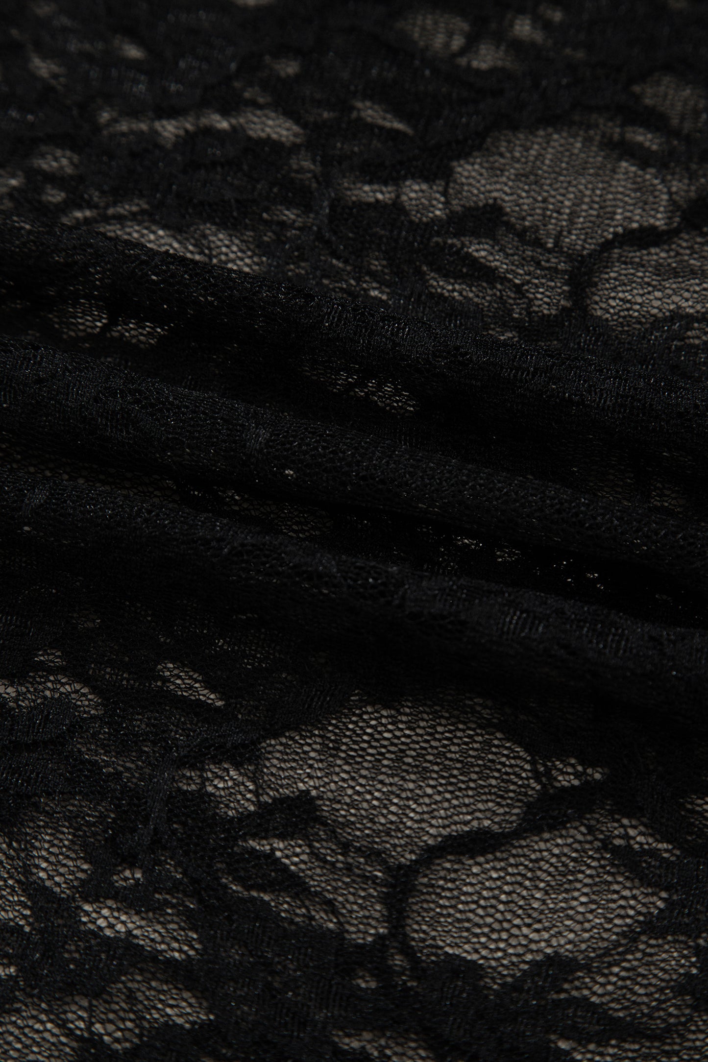 Black Sheer Floral Lace Lettuce Trim Mock Neck Long Sleeve Top