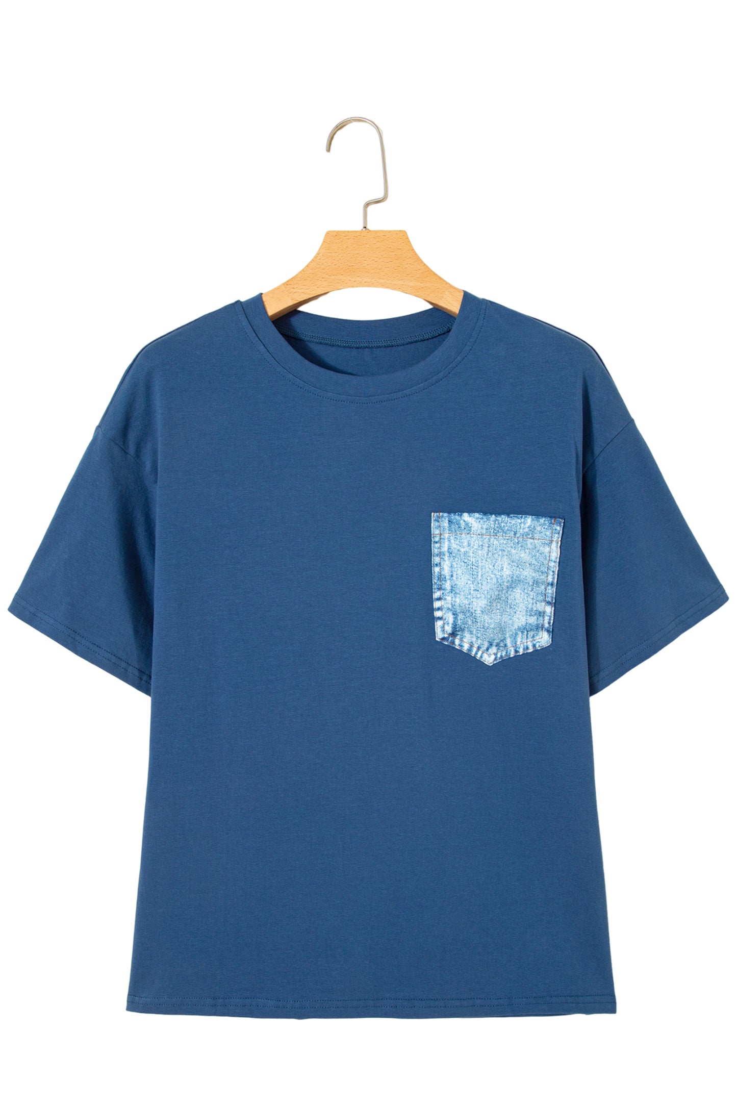 White Color Block Chest Pocket Patched Casual Short Sleeve Top