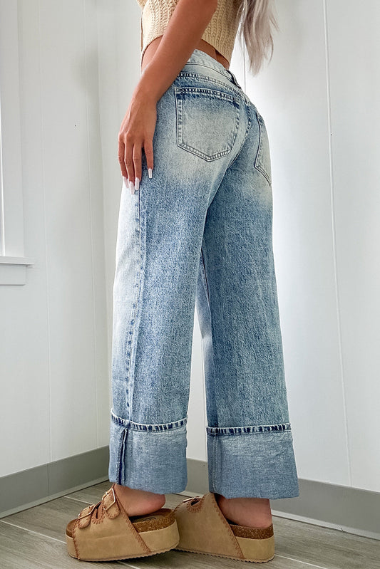 High Rise Cuffed Medium Wash Jeans