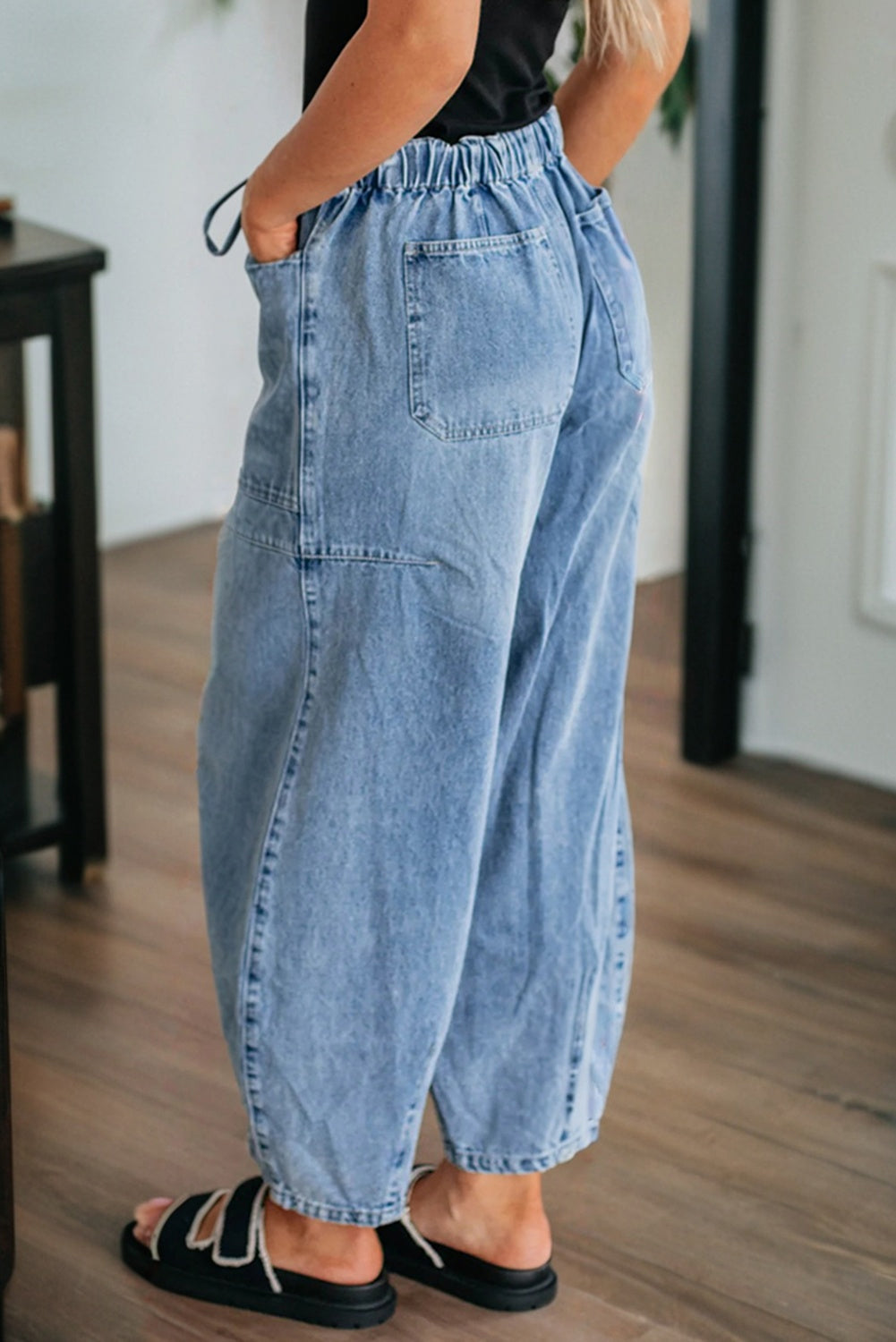 Patch Pocket Drawstring Paperbag Waist Barrel Jeans