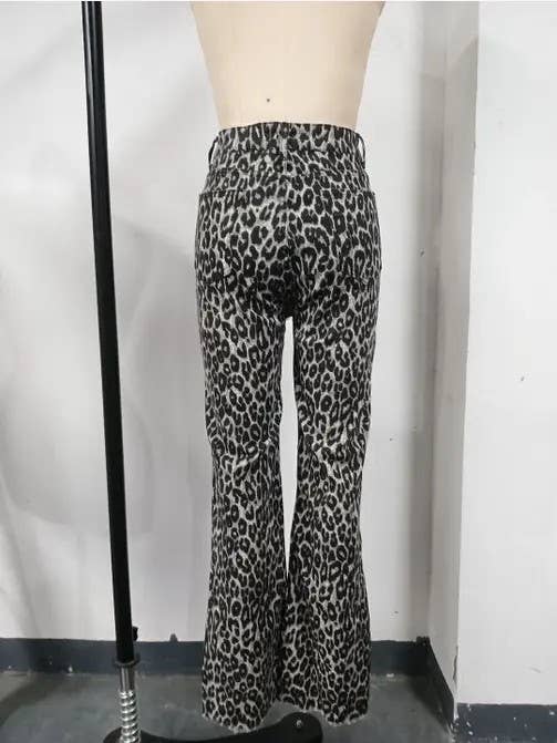 Leopard print high waist pants: Grey / L