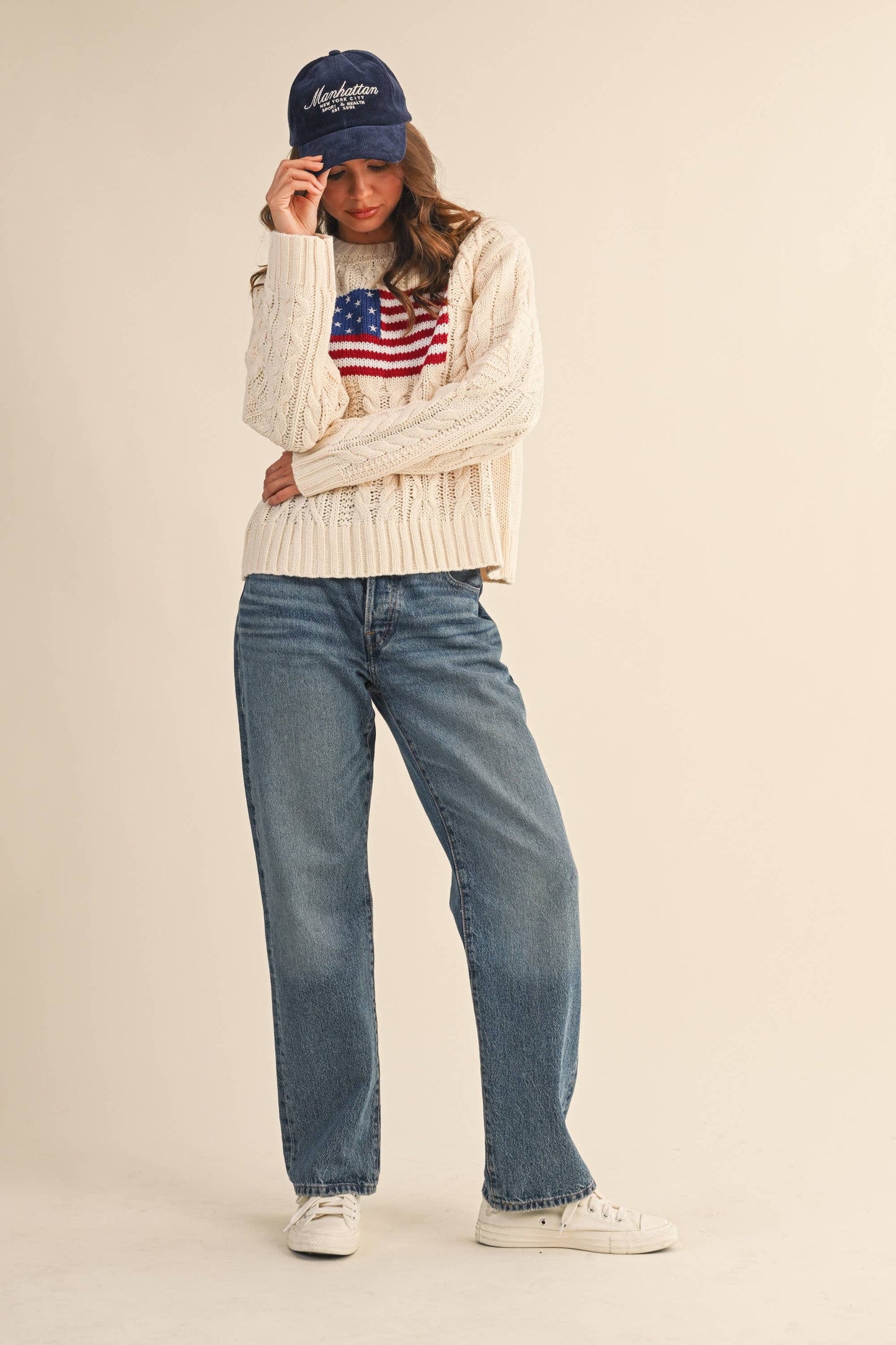 IT4473 USA FLAG CABLE KNIT SWEATER
