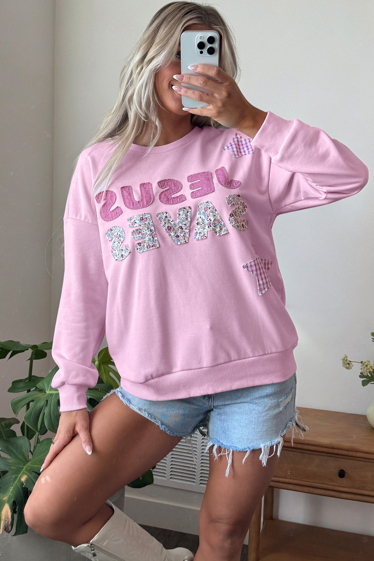 Coffee Patchwork Stars Plaid Unique Floral Letters Baggy Sweatshirt