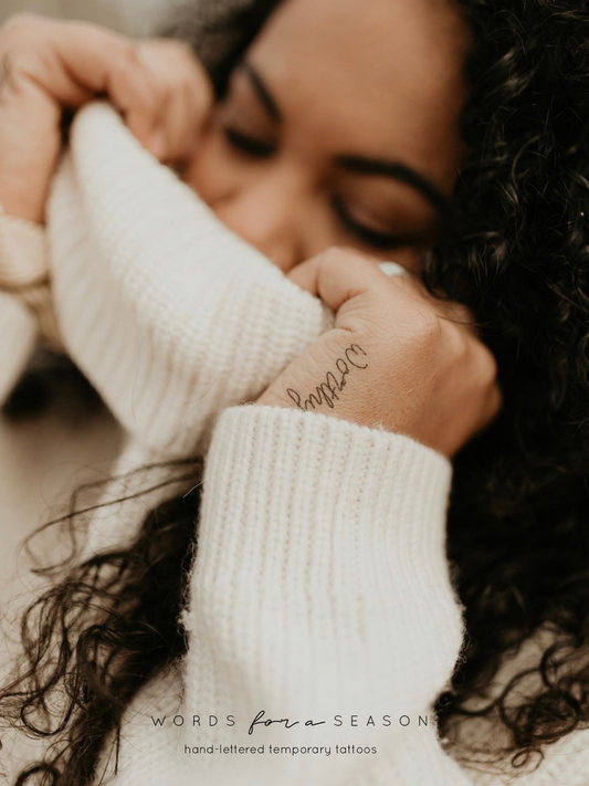 Worthy Calligraphy Temp Tattoo | Skin and Hat Tattoo