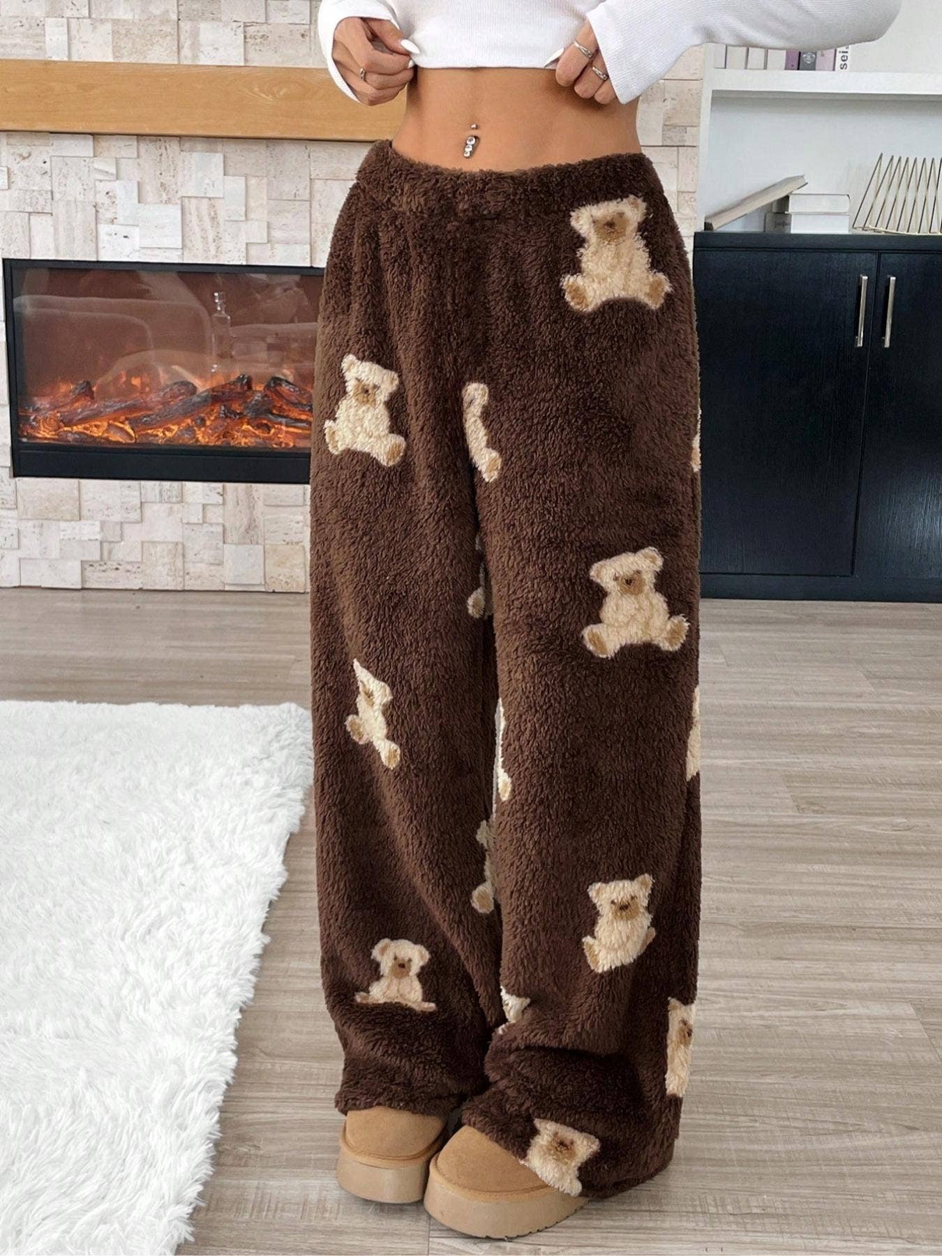 Leopard print or Teddy Bear fleece lounge pants