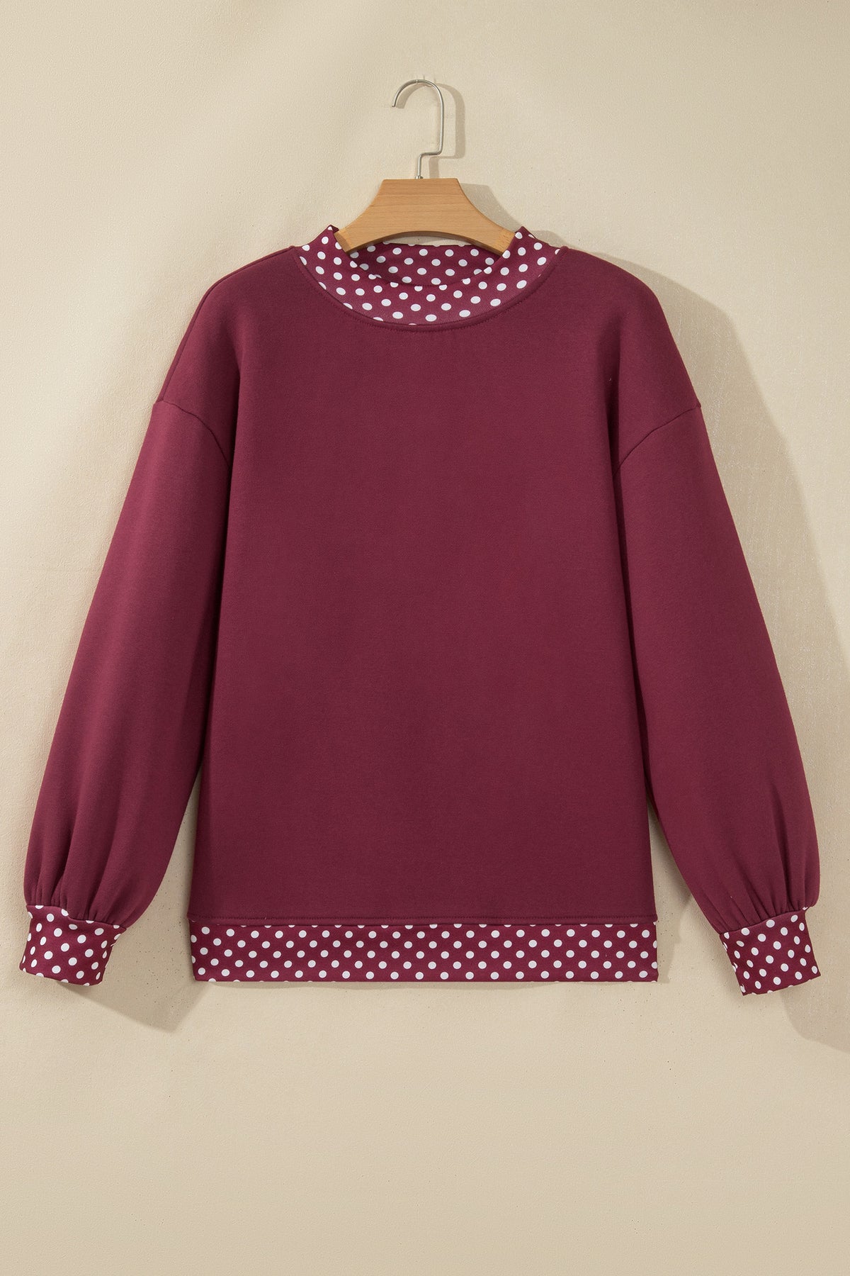 Dark Blue Colorblock Polka Dot Contrast Trim Oversized Sweatshirt