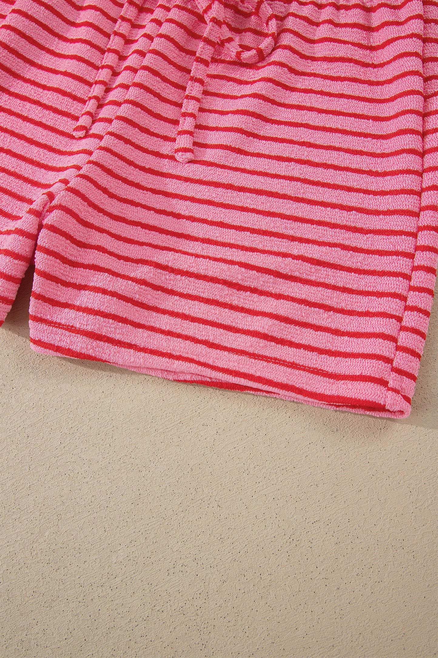 Rose Stripe Side Split Knit Tee Drawstring Shorts Set