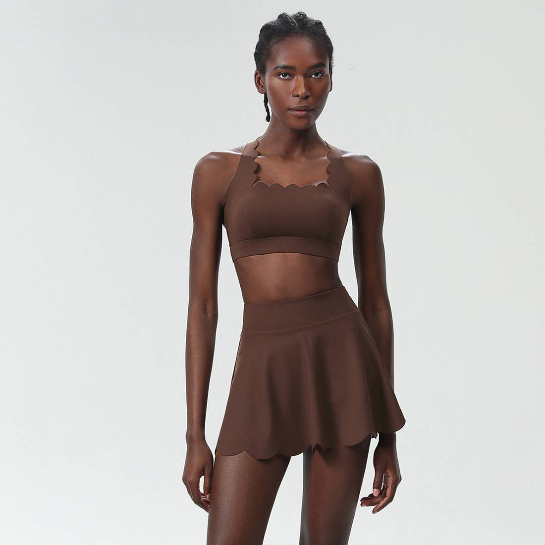 Women Seamless Quick-Dry Set Strappy Bra & A-Line Skirt: Light Purple