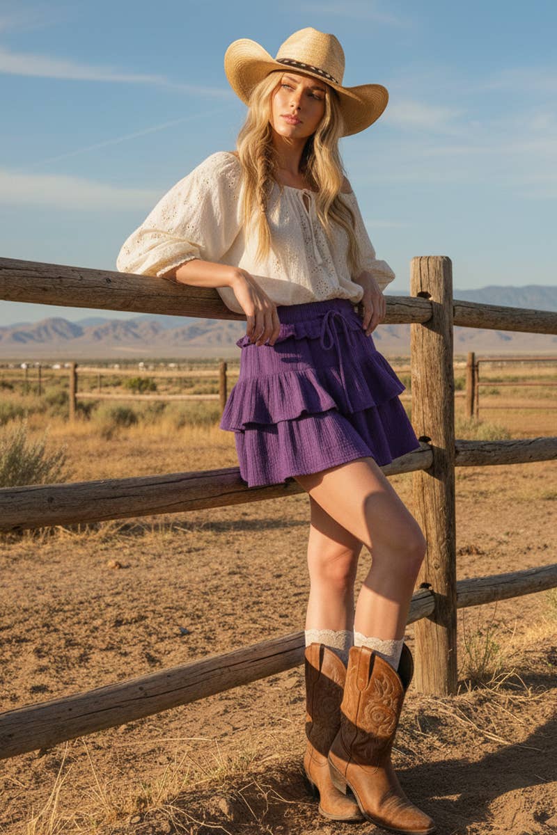 Tiered Gauze Ruffle Mini Skirt