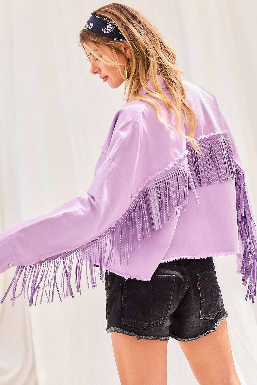Stud Fringe Jacket: LAVENDER / M