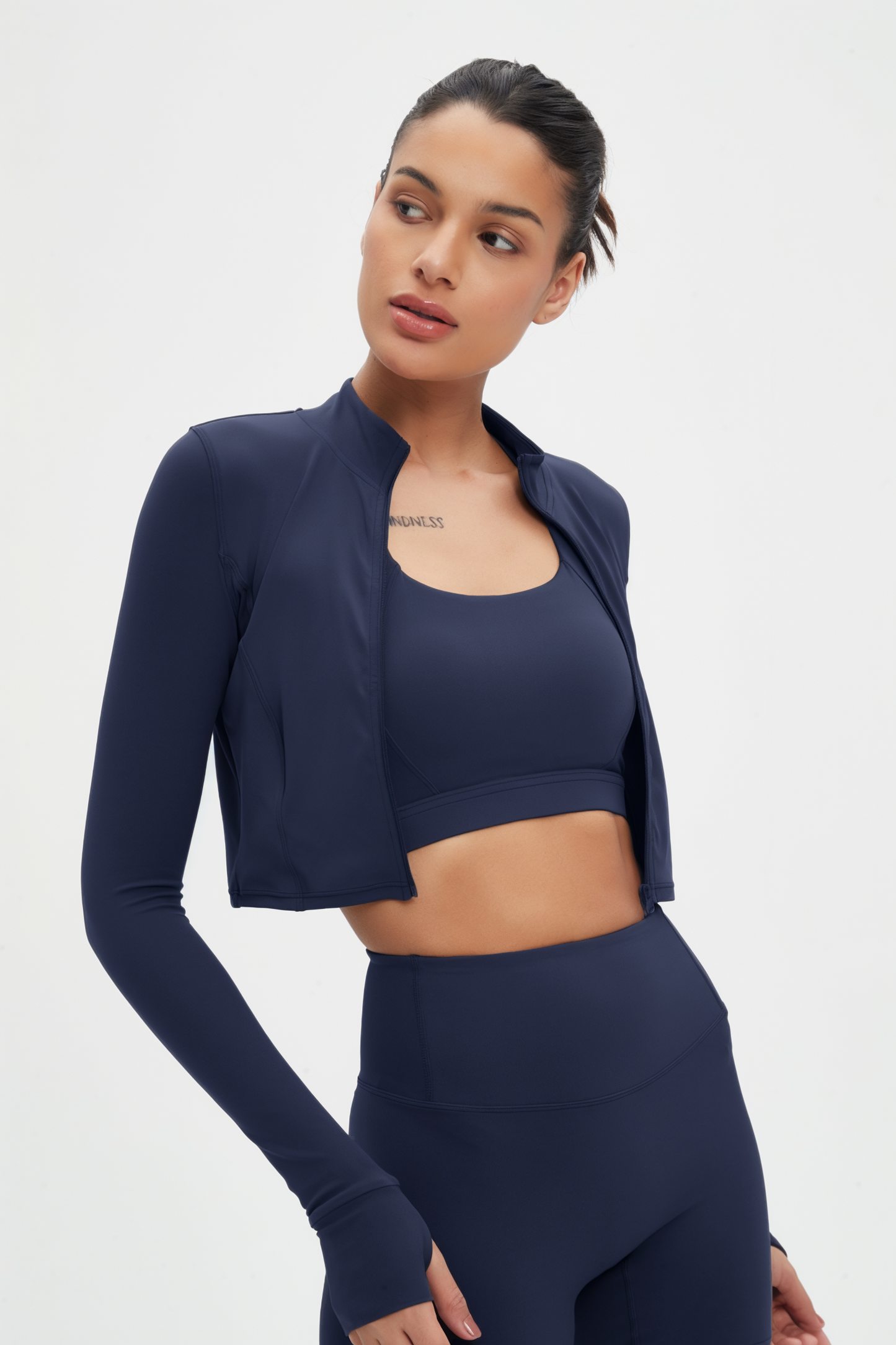 Rosalind 3-Piece Crop Jacket Workout Activewear Set: Midnight / XL