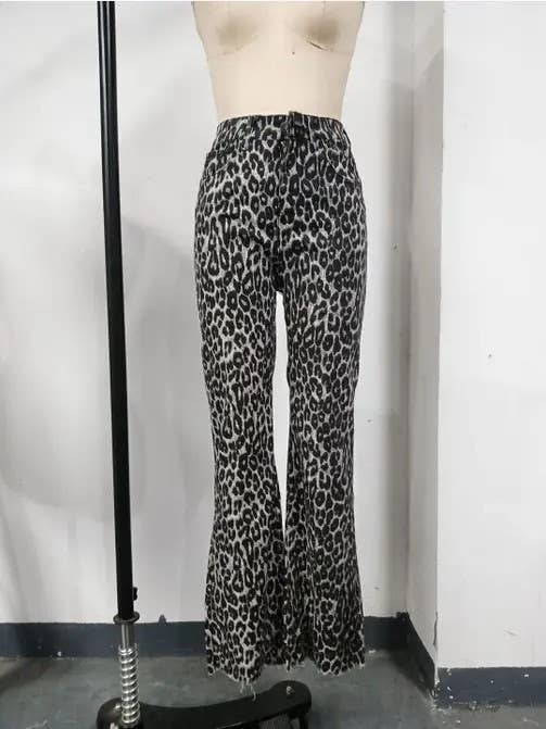 Leopard print high waist pants: Grey / XL
