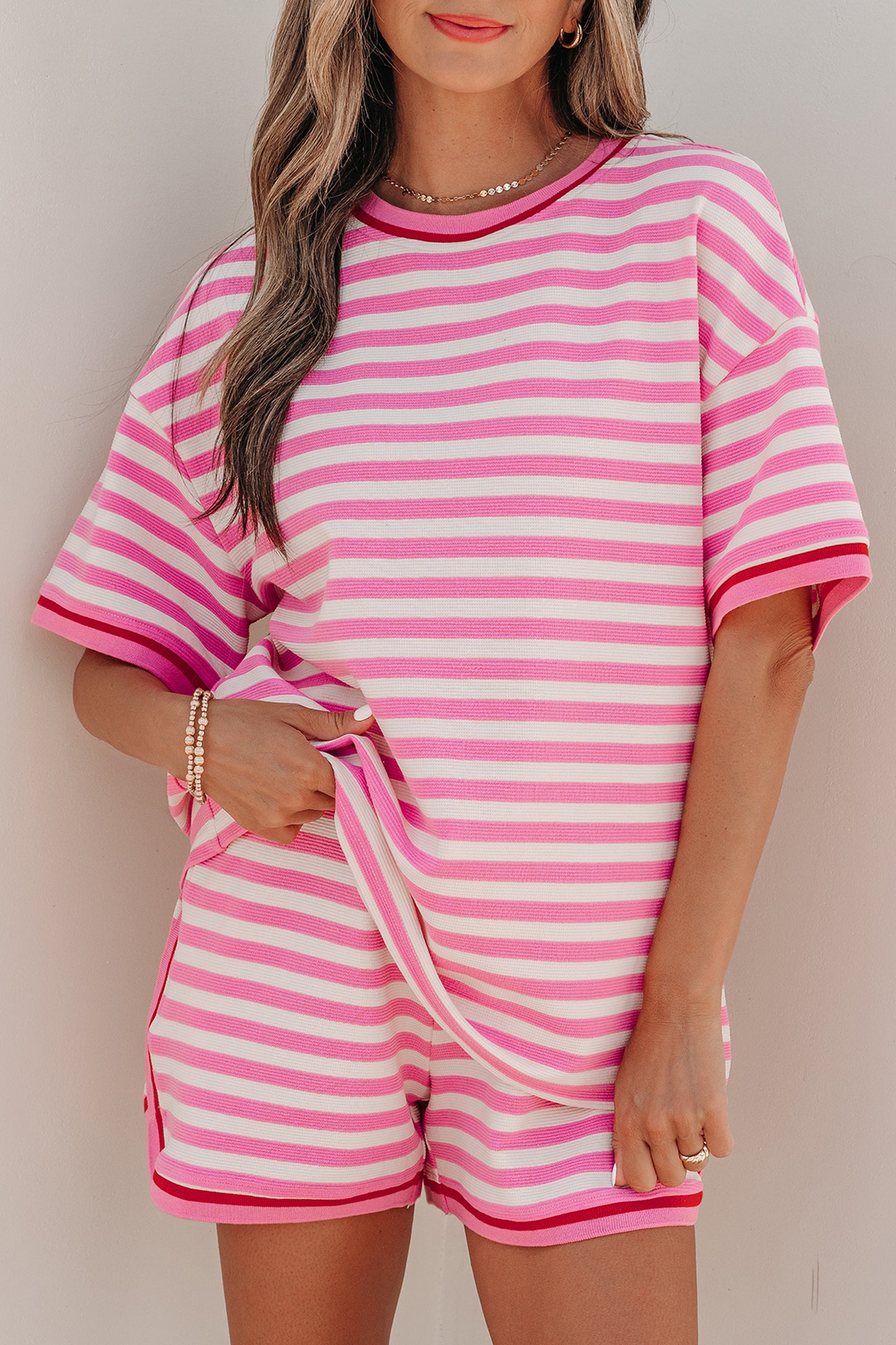 Pink and White 2 Piece Shorts Set