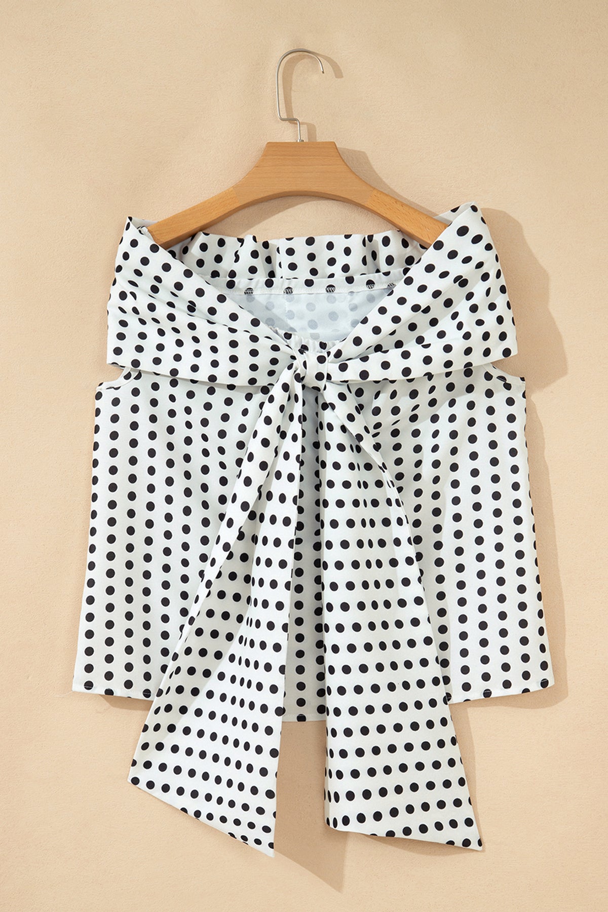 White Polka Dot Off Shoulder Bow Knot Short Sleeve Blouse