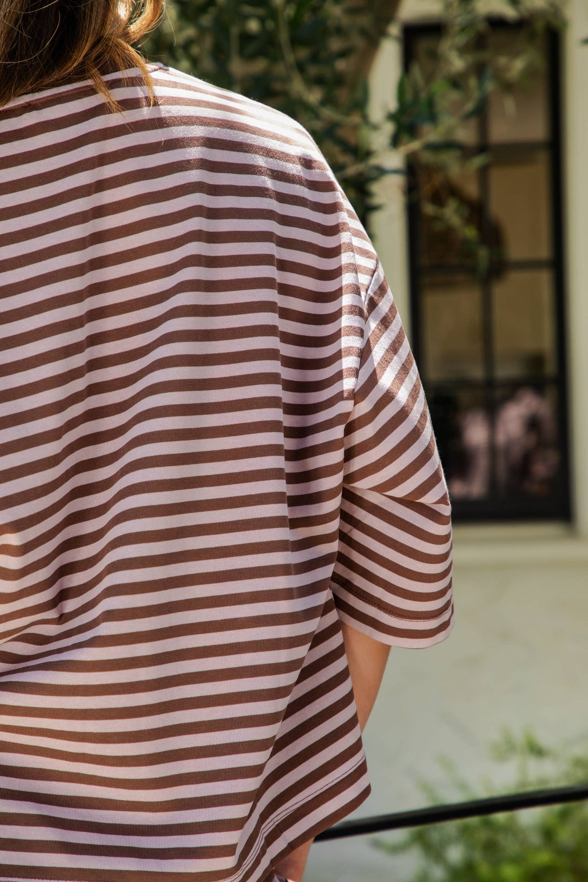 MARLOWE Oversized Crewneck Striped Short Sleeve Top