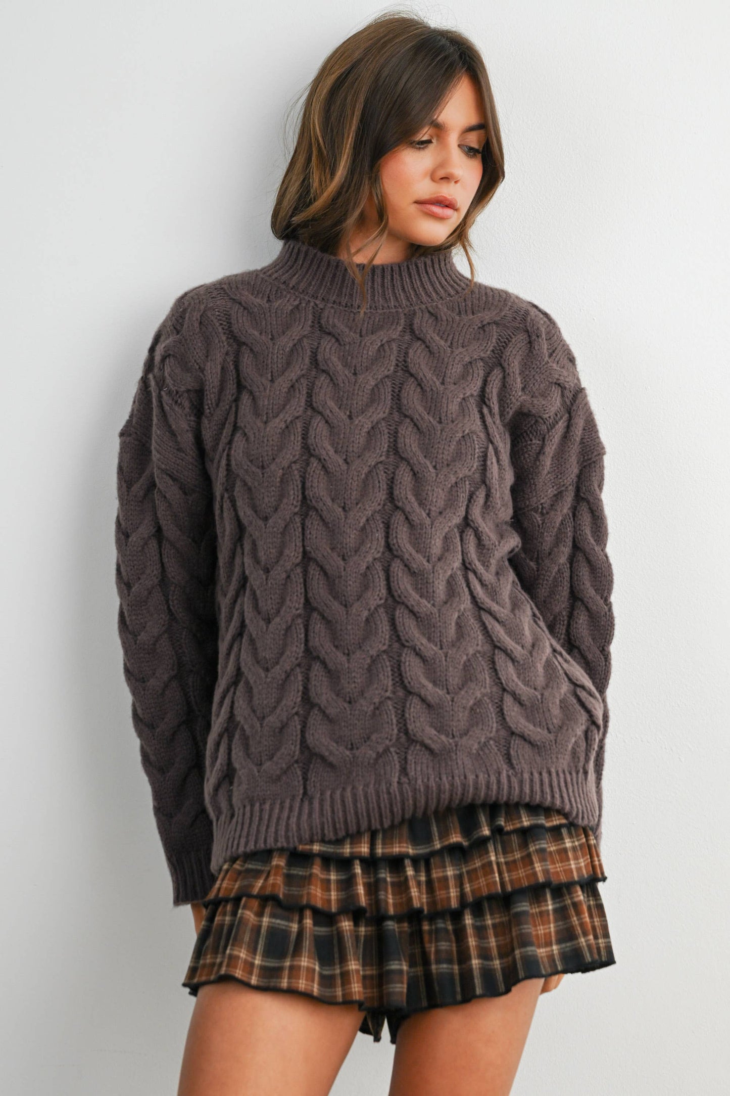 Cable-Knit Long Sleeve Sweater