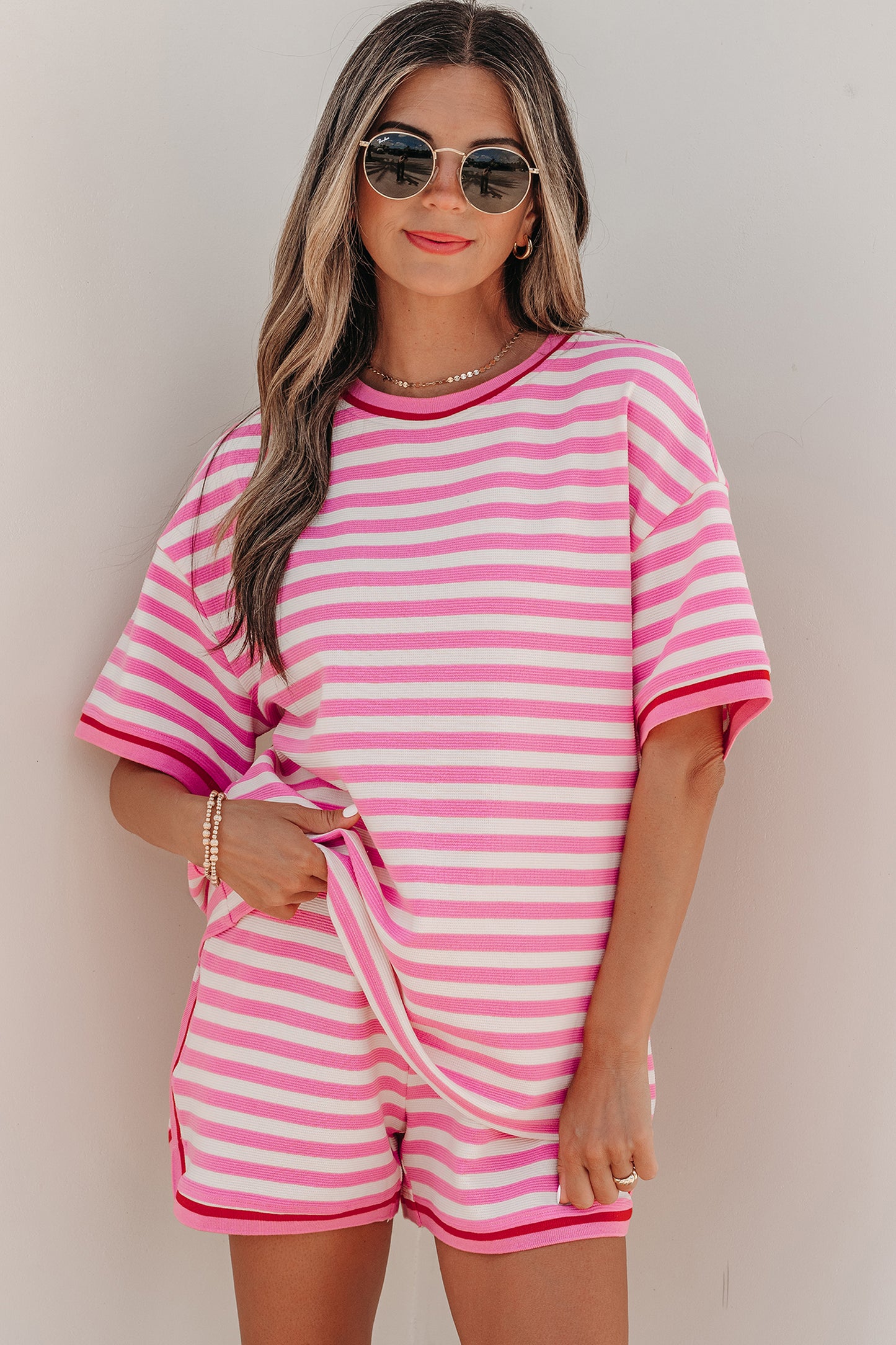 Pink and White 2 Piece Shorts Set