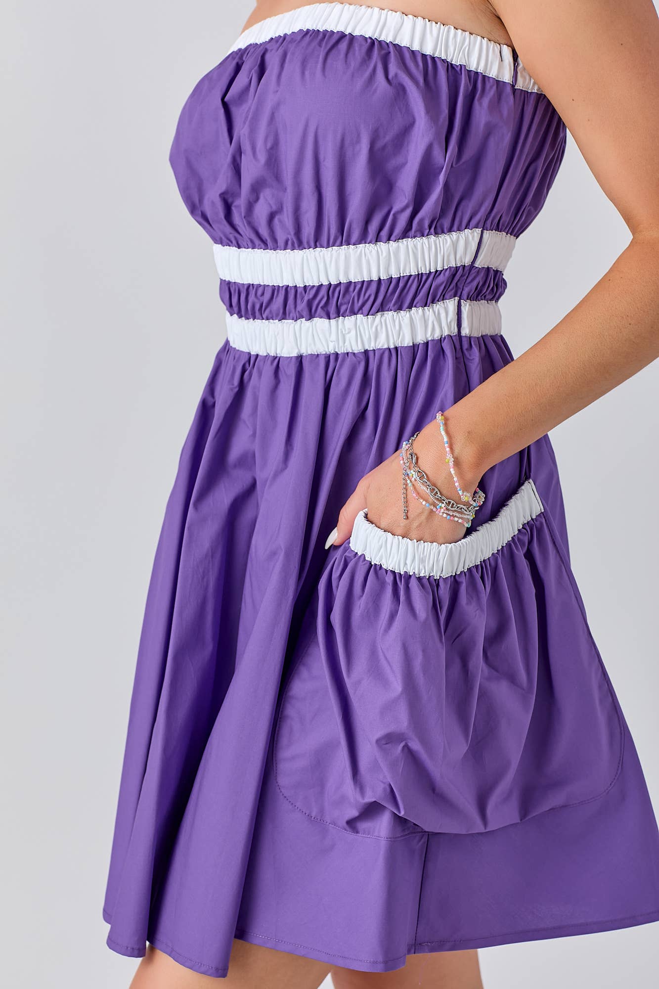 Gameday Contrast Gathered Over Sized Pocket Tube Dress : PURPLE / M