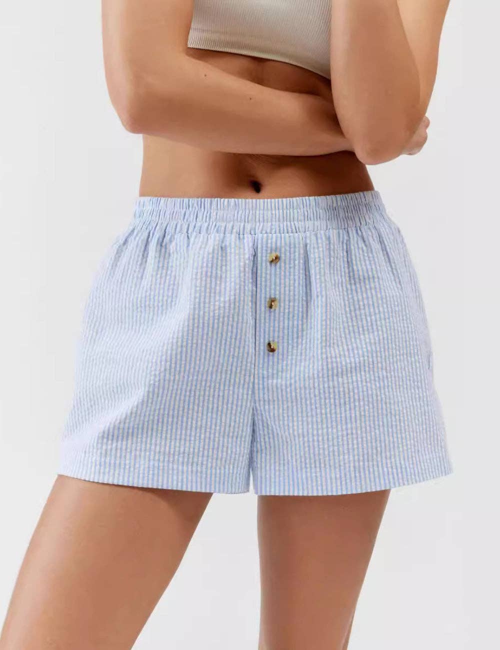 Striped Buttons Casual Loose Shorts DP25B637: Yellow / XL