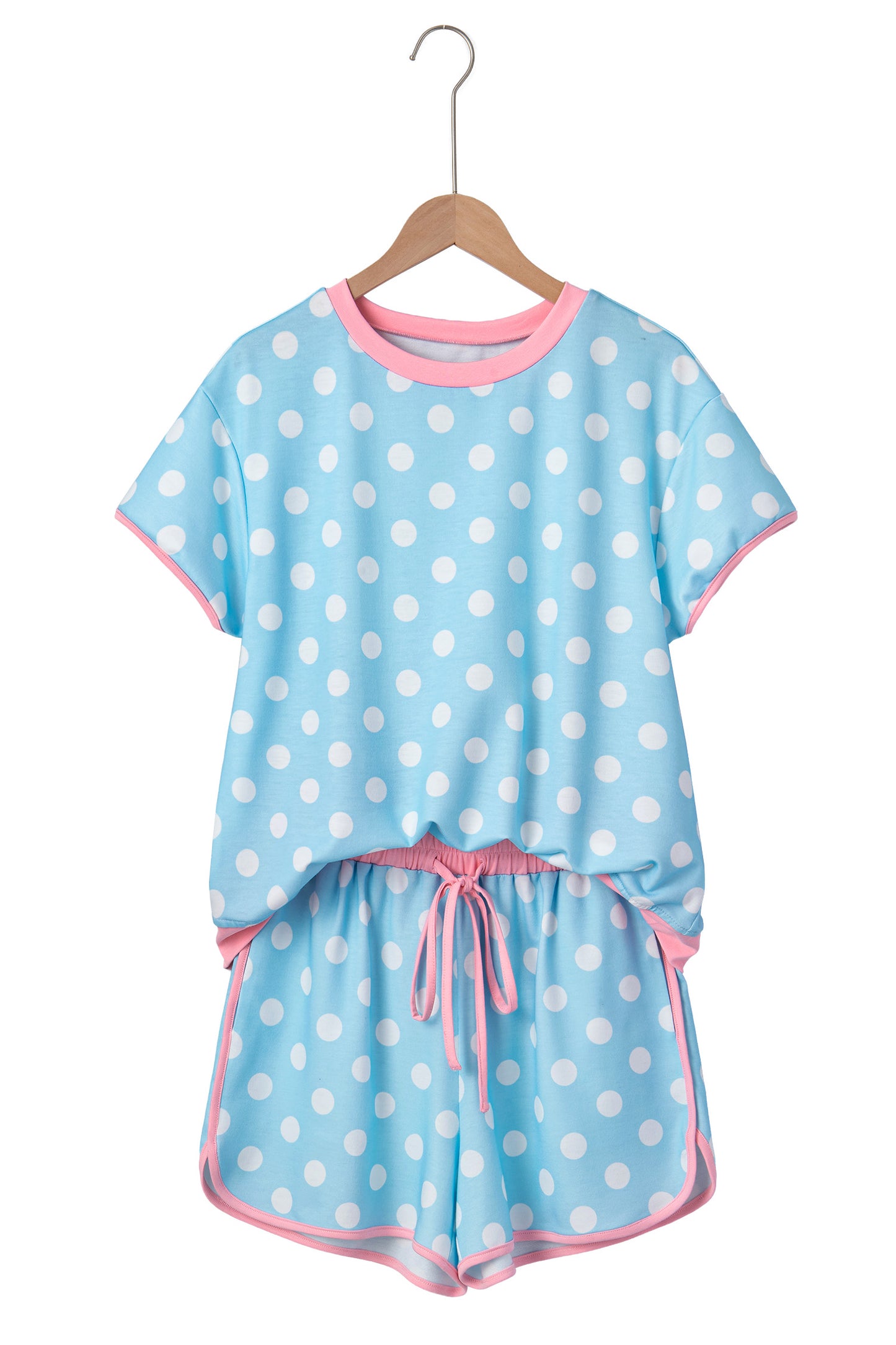 Pink Polka Dot Contrast Edge Casual Short Set