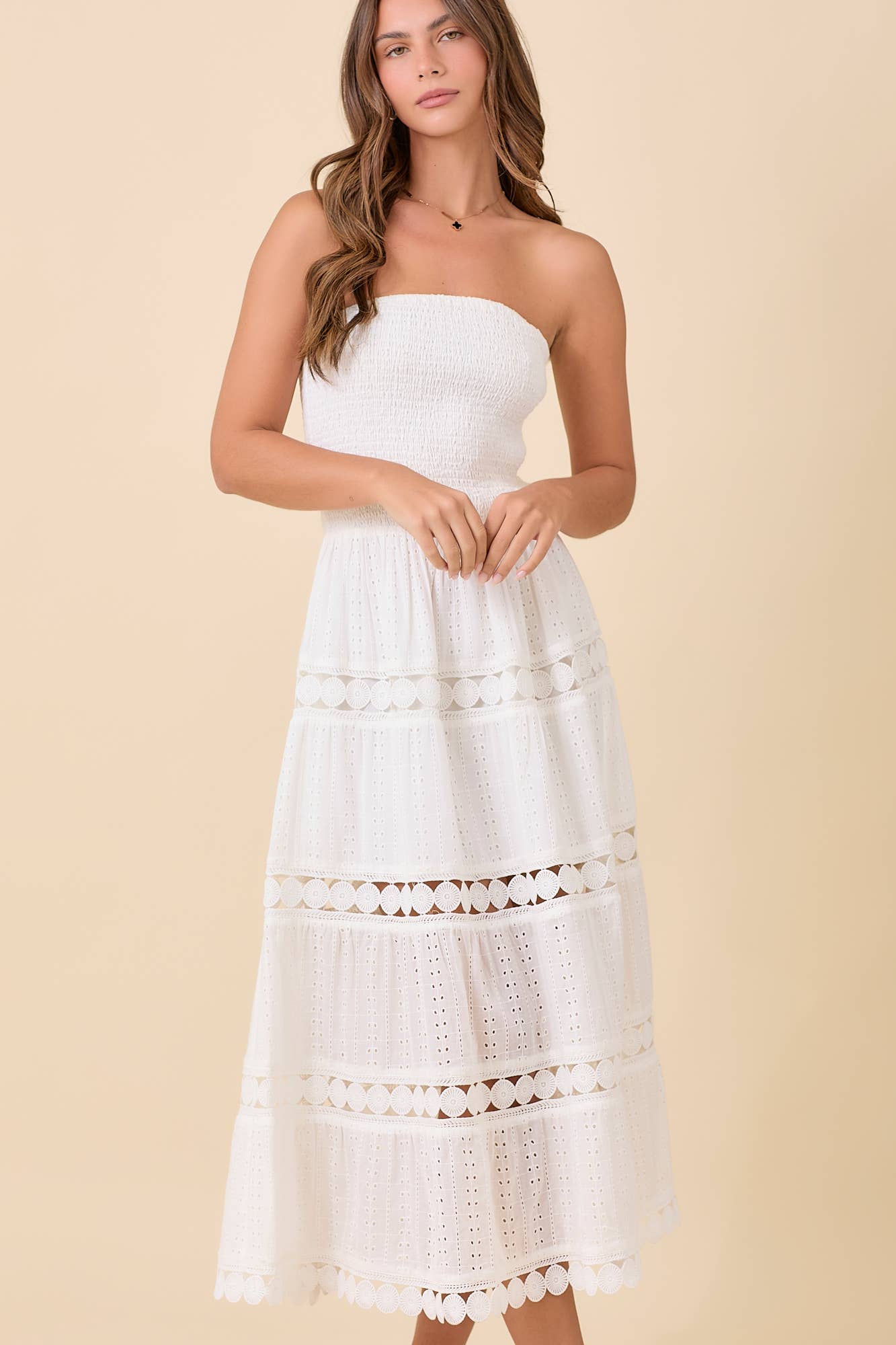 Smocked Eyelet Maxi Dress – Boho Summer Strapless