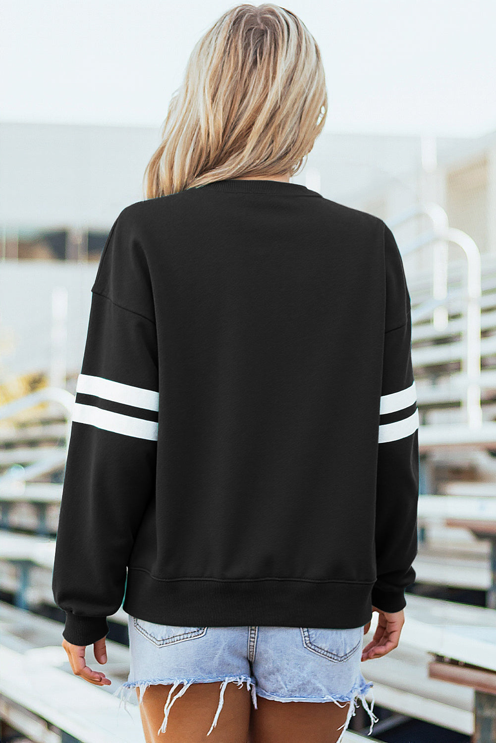 Dark Grey Varsity Striped Detail Drop Shoulder Oversized Sweatshirt