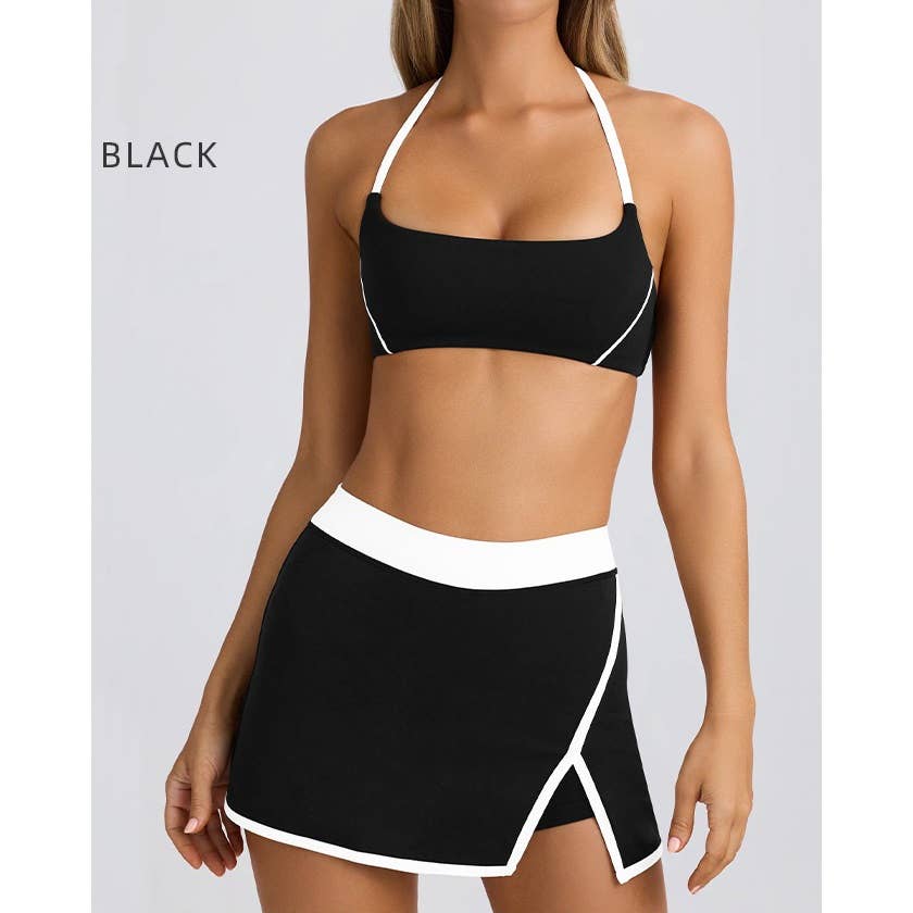 Sports Bra and Skirted Shorts Set: BLACK / L