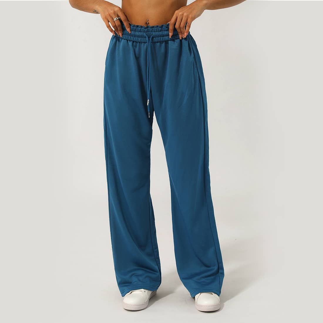 Women Waistband Drawstring Loose Sport Running Sweatpants: Brown / S