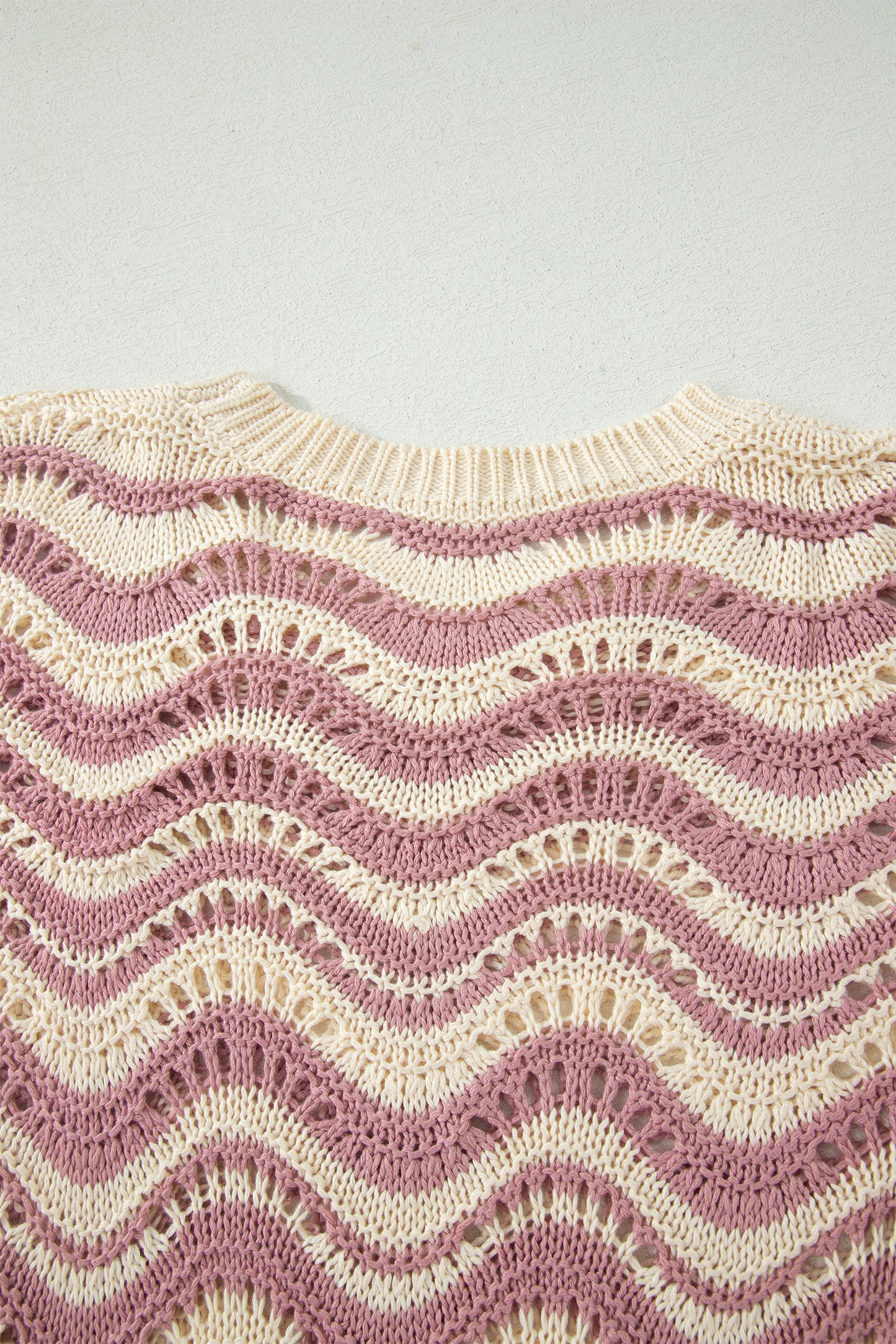 Black Stripe Wavy Crochet Eyelet Detail Ruffle Half Sleeve Sweater