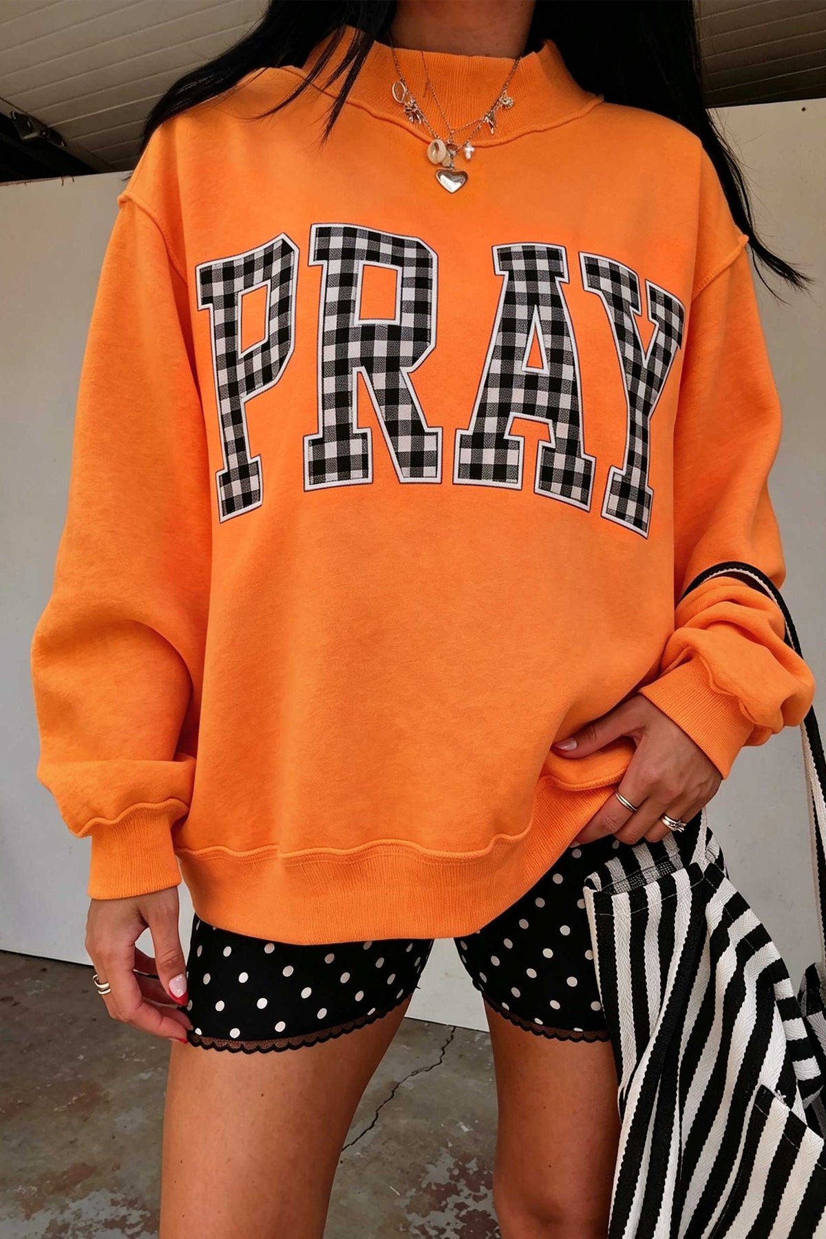 Brown PRAY Polka Dot Mock Neck