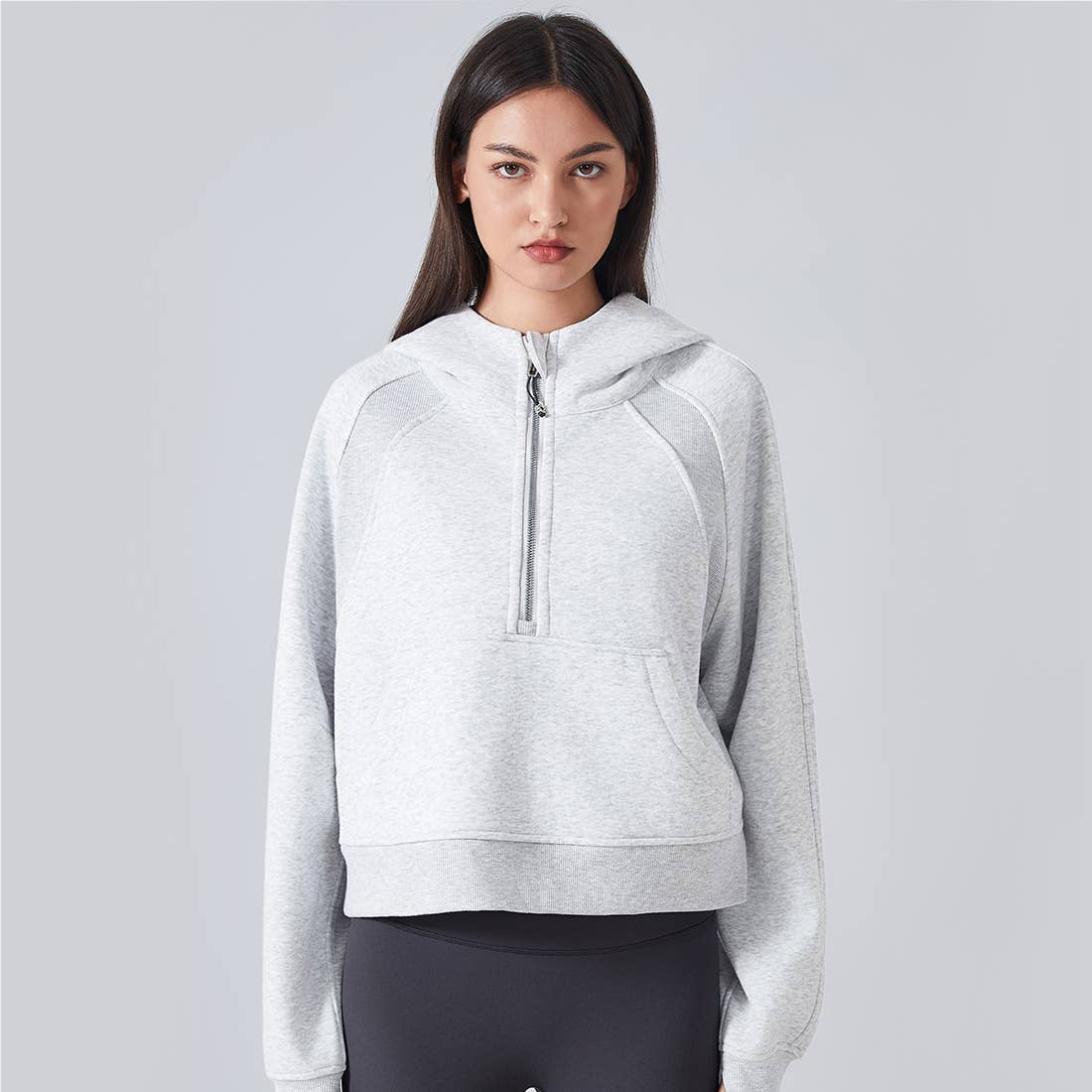 Women Fall Winter Half Zipper Sweatshirt Big Pockets Hoodie : Brown / S