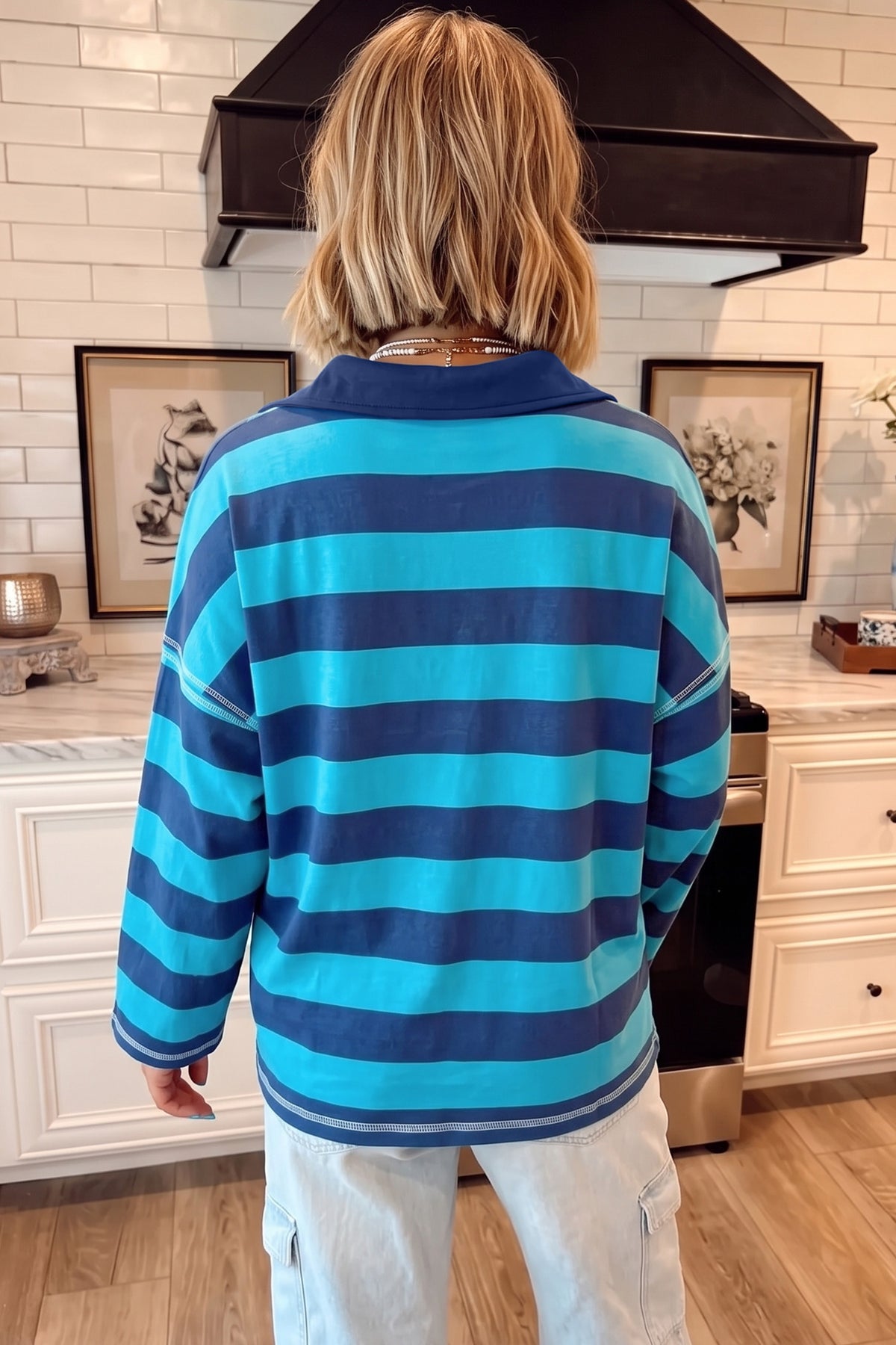 Brown Stripe Contrast Polo Top