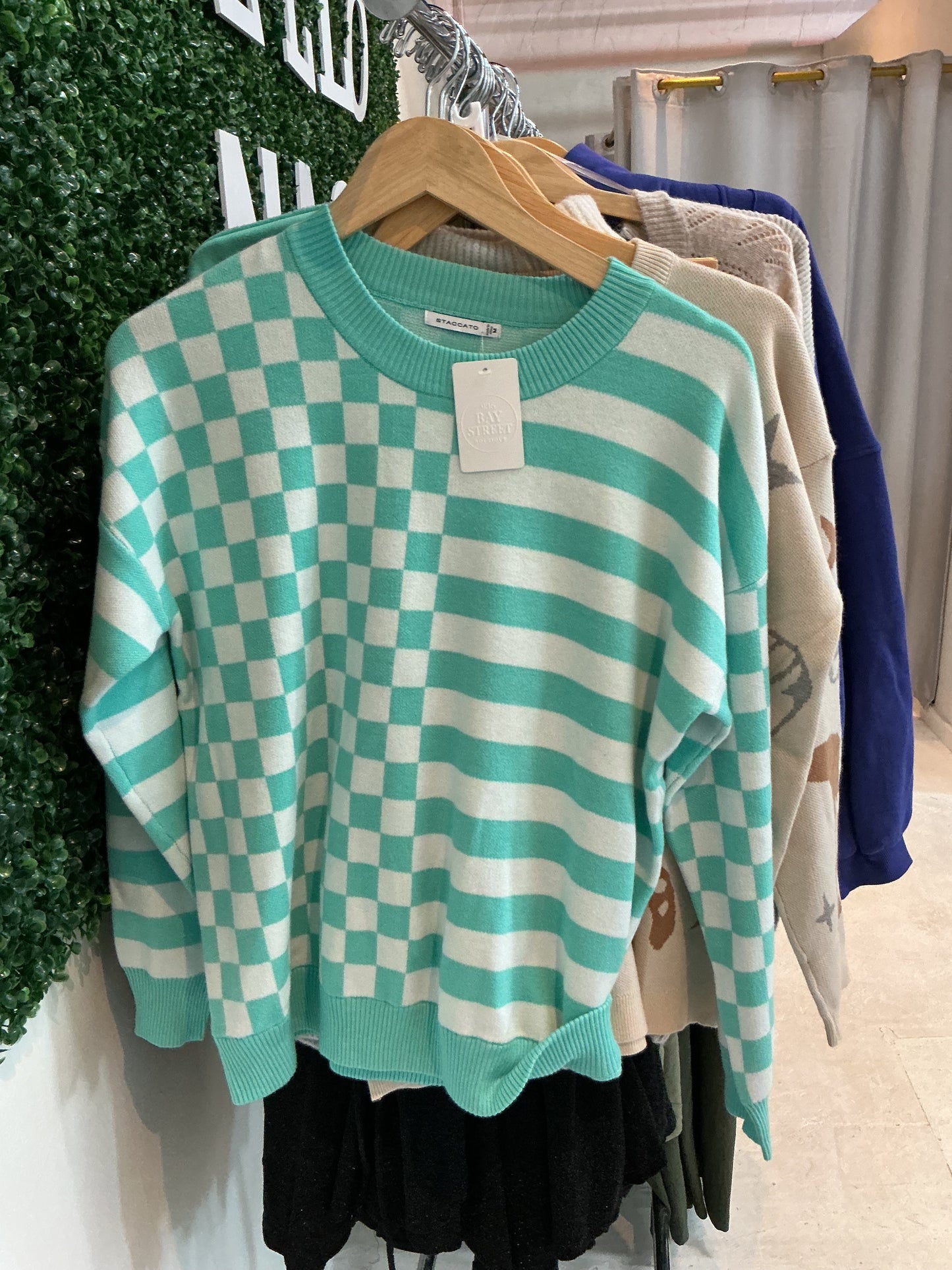 Teal checkered sweater