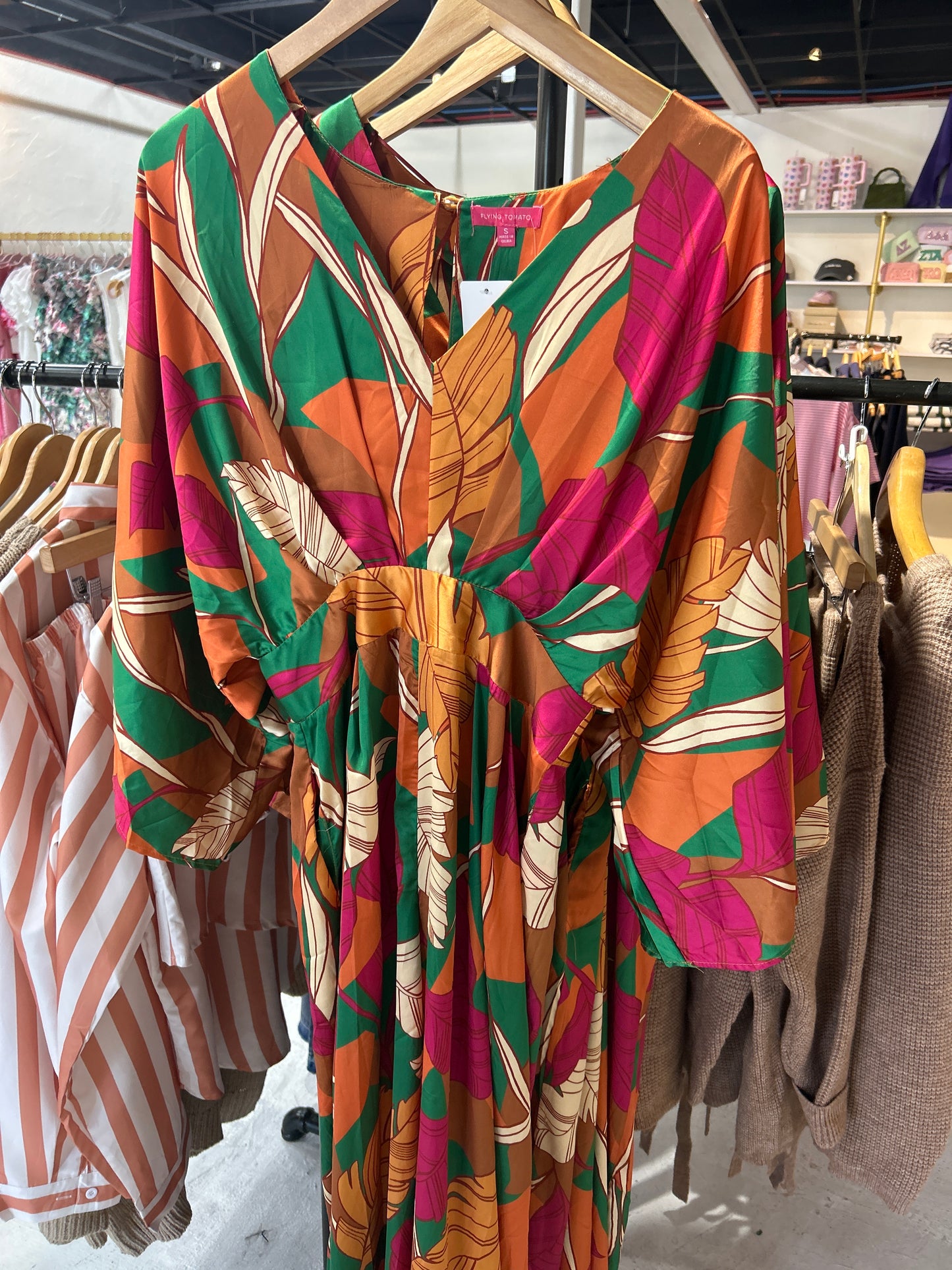 Floral silk long gold dress