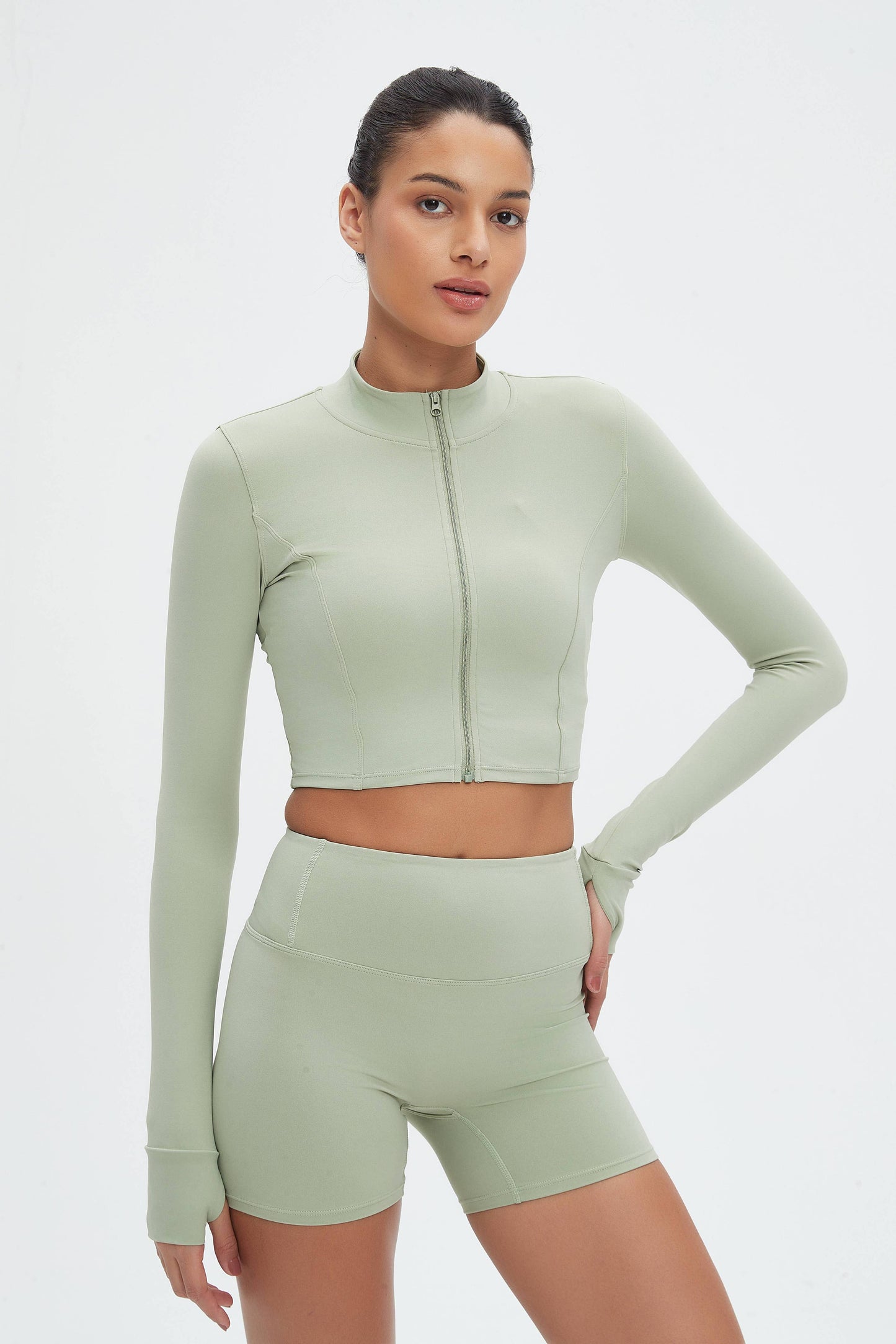 Rosalind 3-Piece Crop Jacket Workout Activewear Set: Midnight / XL
